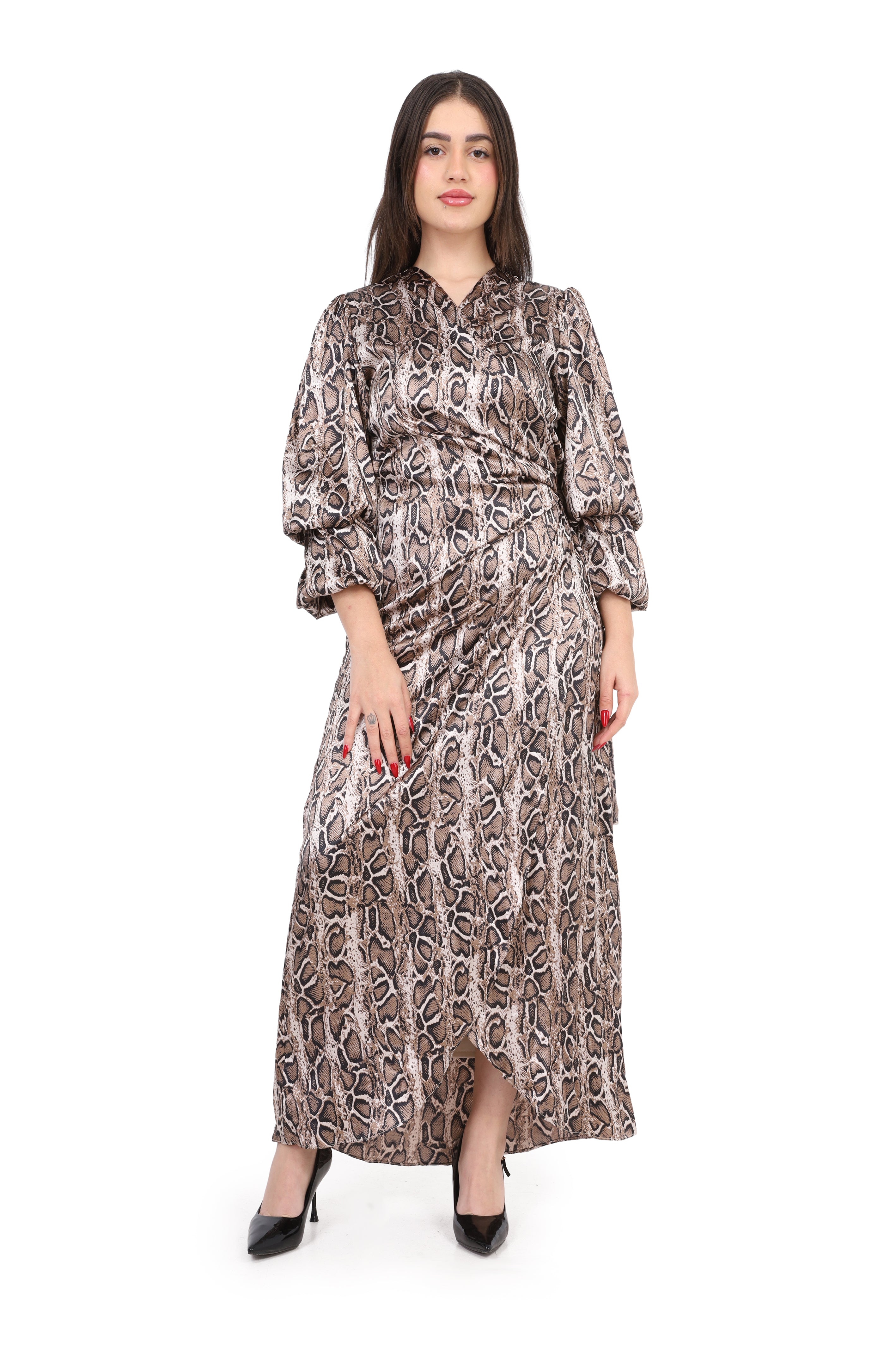 Snake Print Satin Wrap Dress s1502376/4