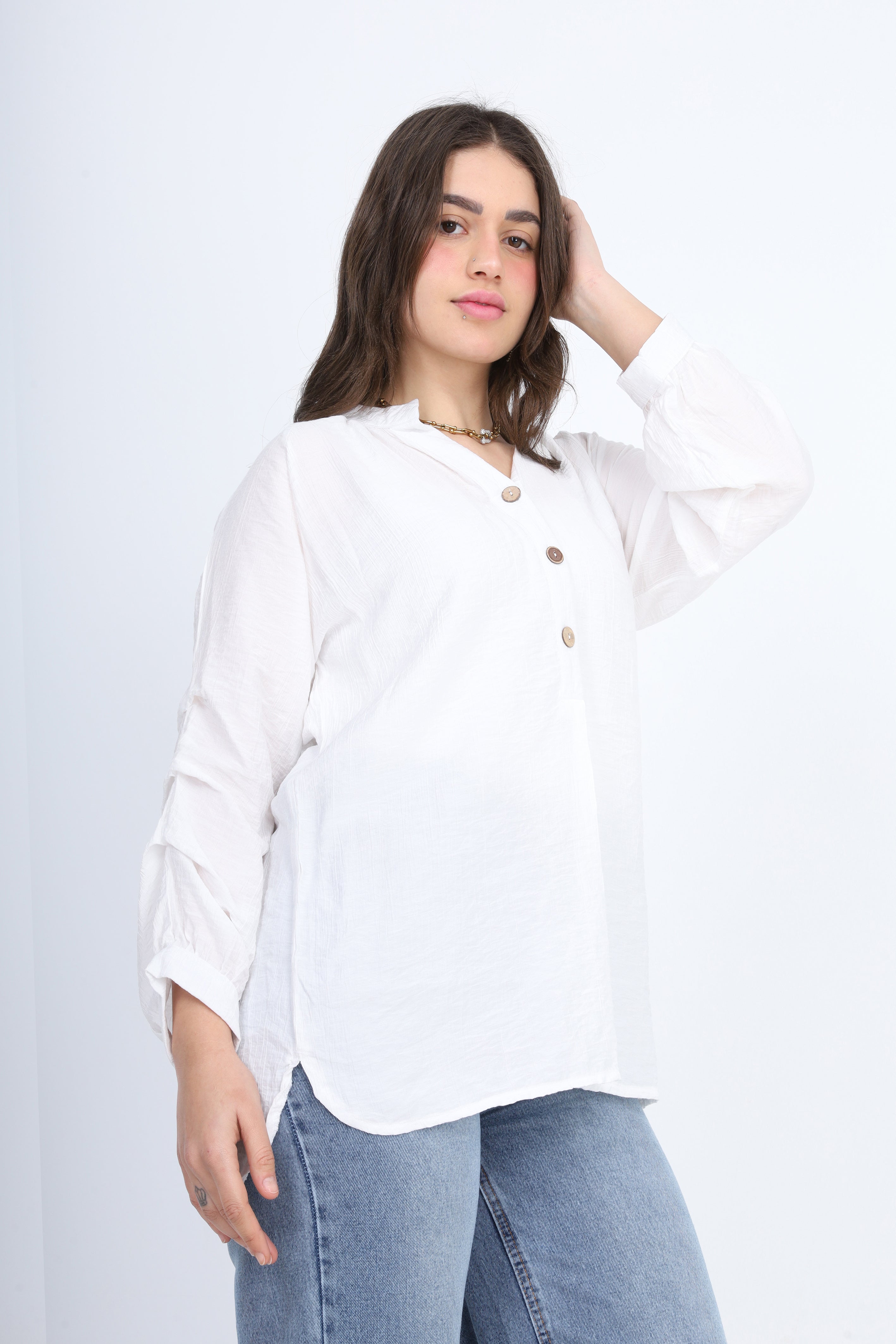 Ruffled Sleeve Blouse with Buttons s1508195