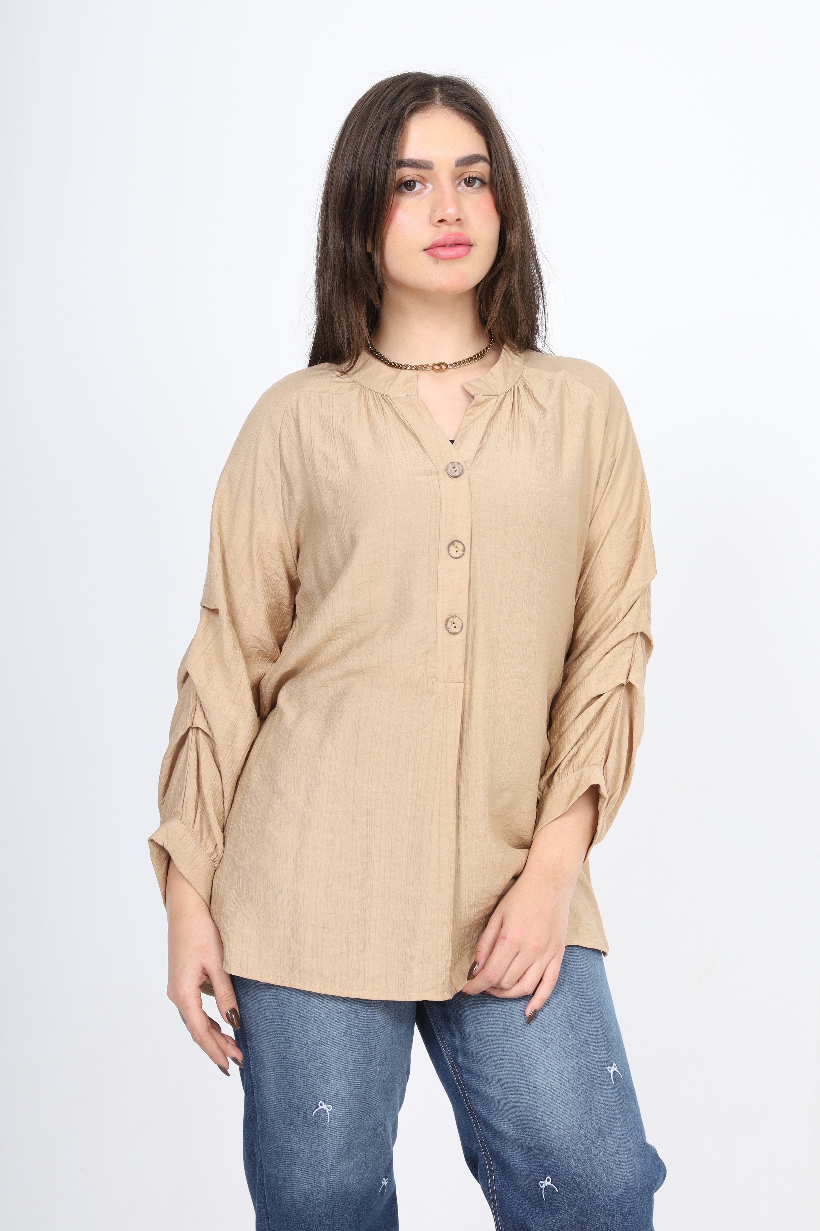 Ruffled Sleeve Blouse with Buttons s1508195