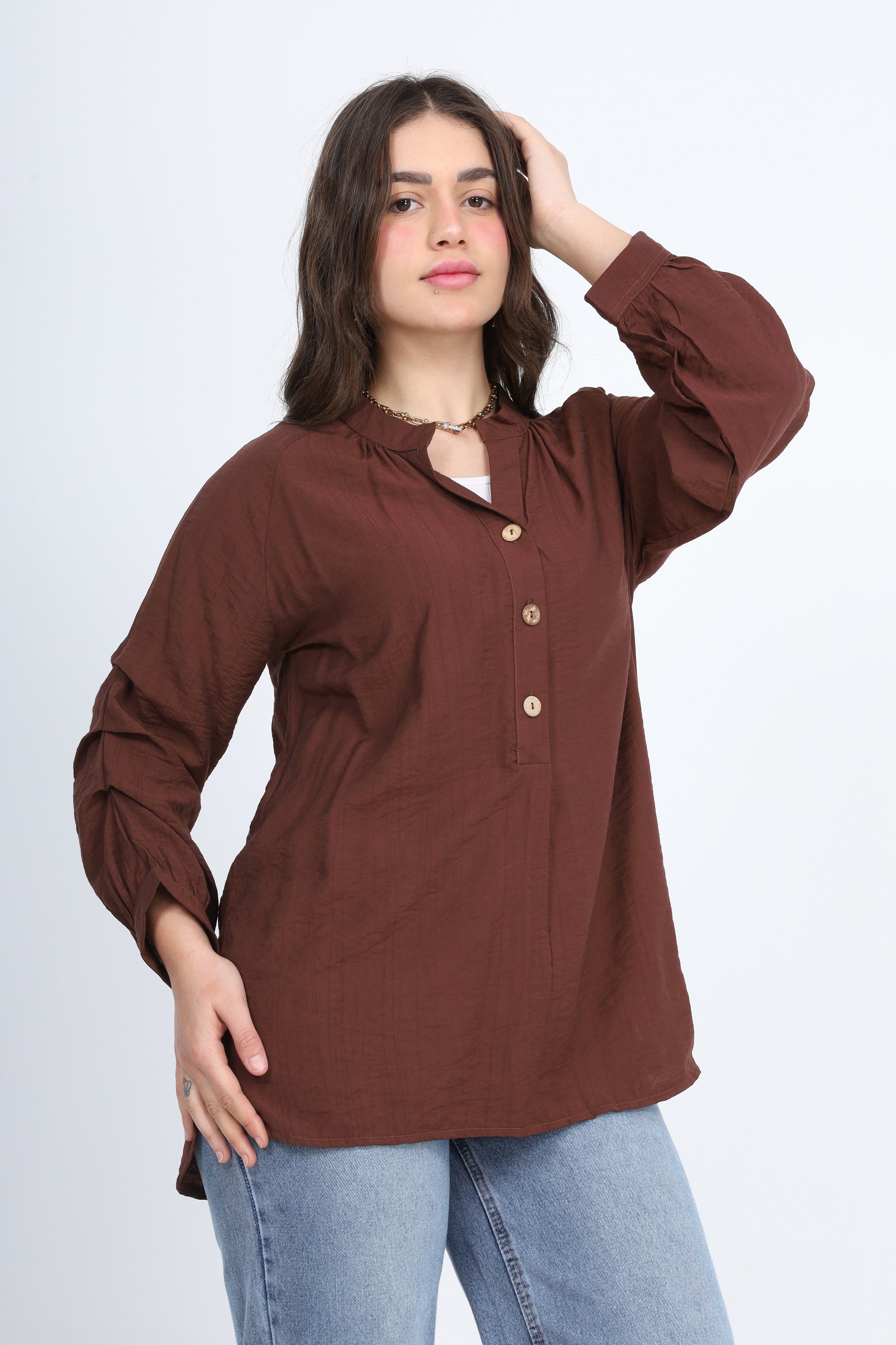 Ruffled Sleeve Blouse with Buttons s1508195