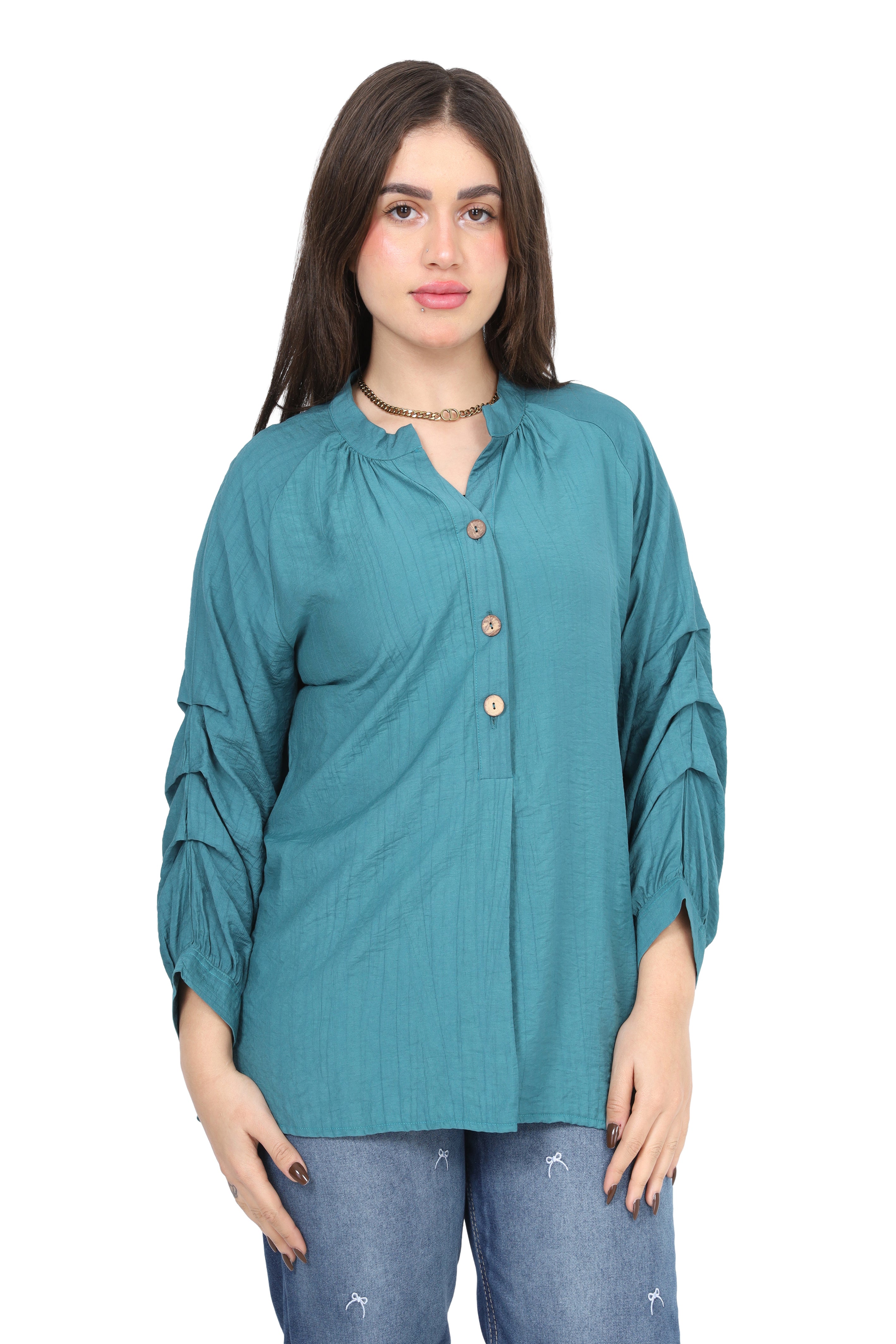 Ruffled Sleeve Blouse with Buttons s1508195