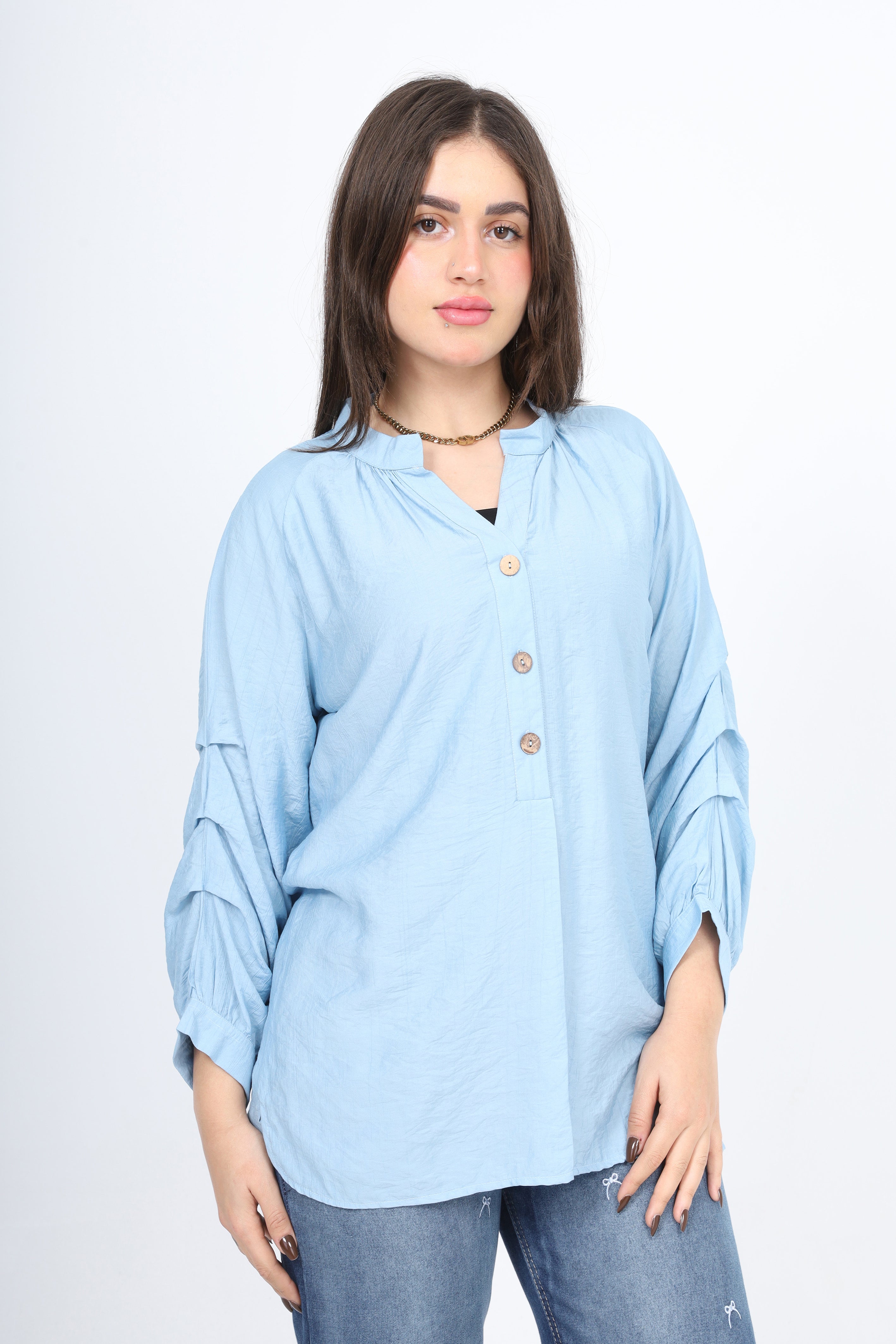 Ruffled Sleeve Blouse with Buttons s1508195