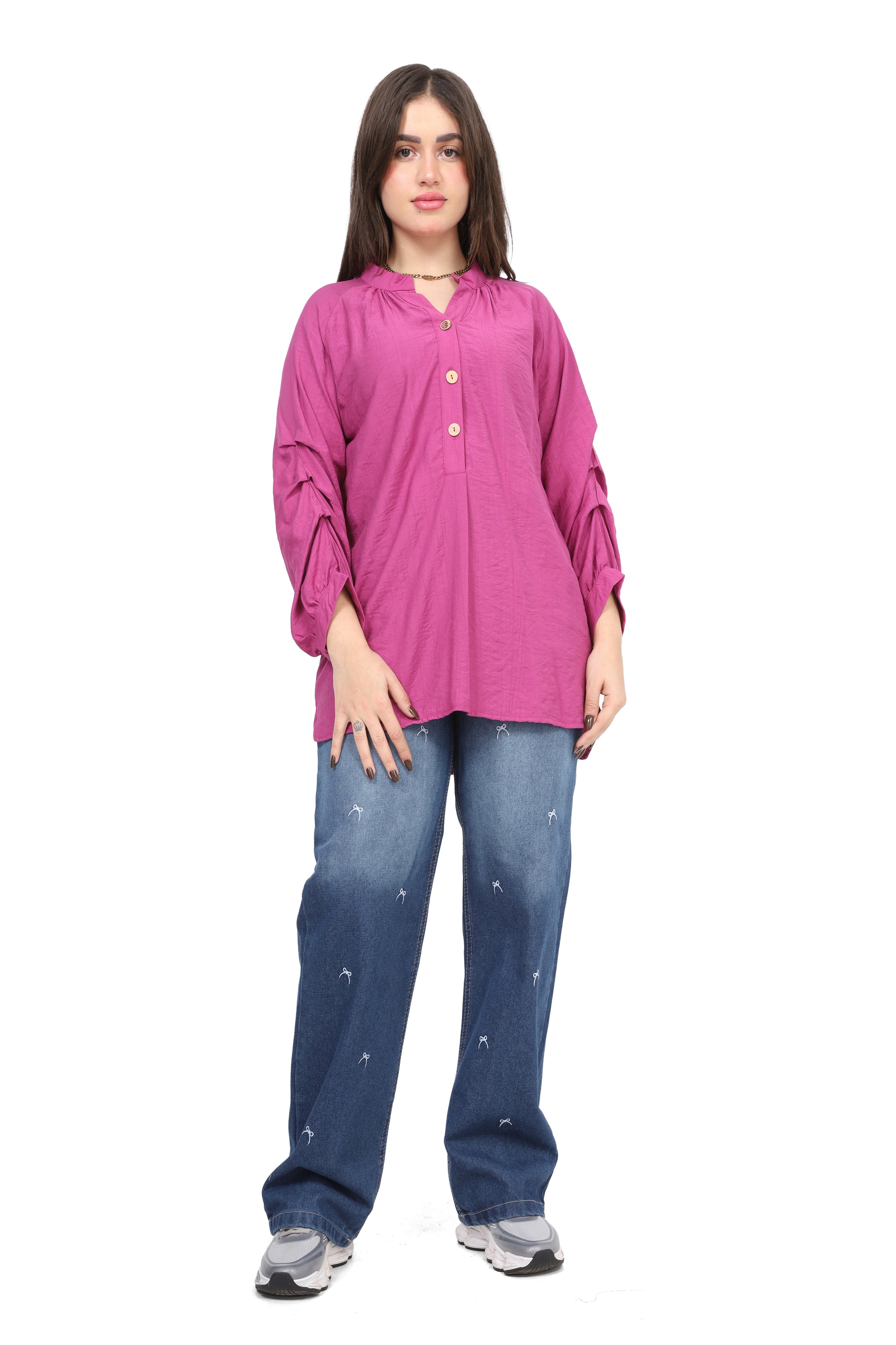 Ruffled Sleeve Blouse with Buttons s1508195