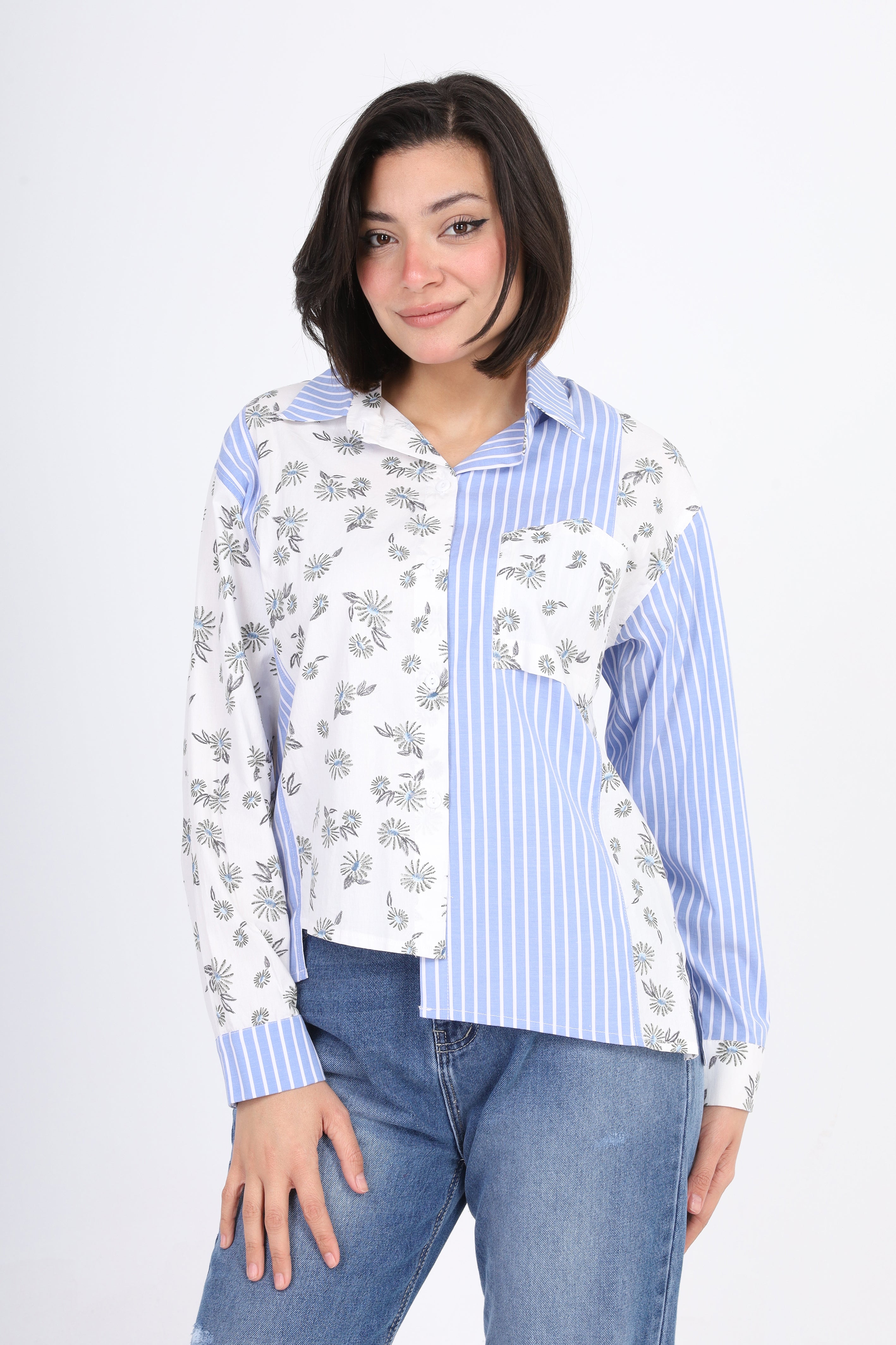 Patchwork Floral & Striped Shirt s1514617