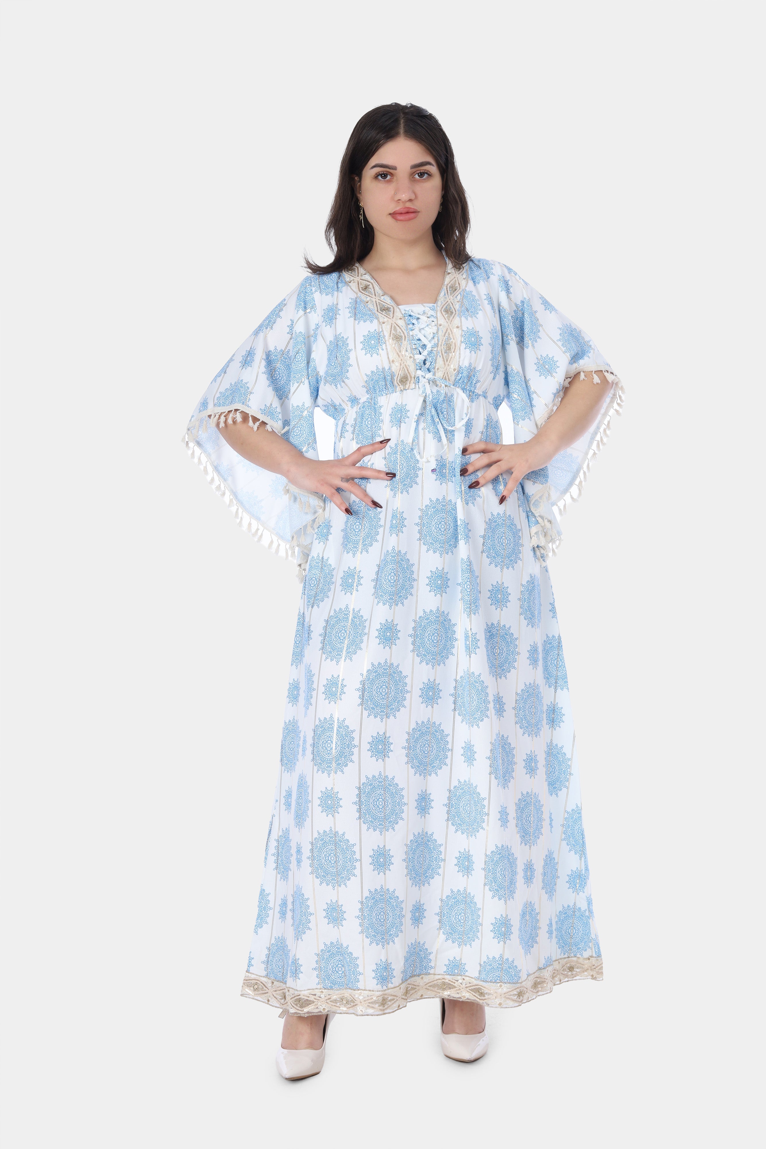 Printed Maxi Dress with Lace Trim s1516607/1