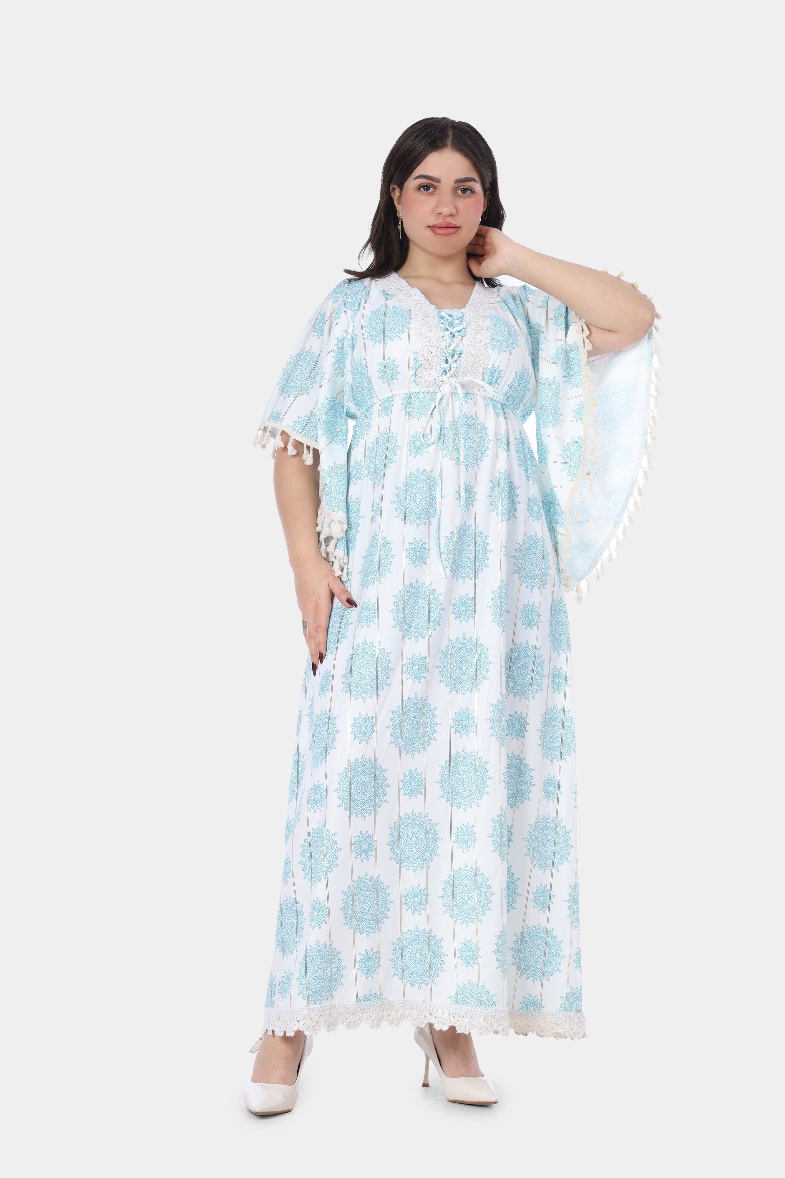 Printed Maxi Dress with Lace Trim s1516607