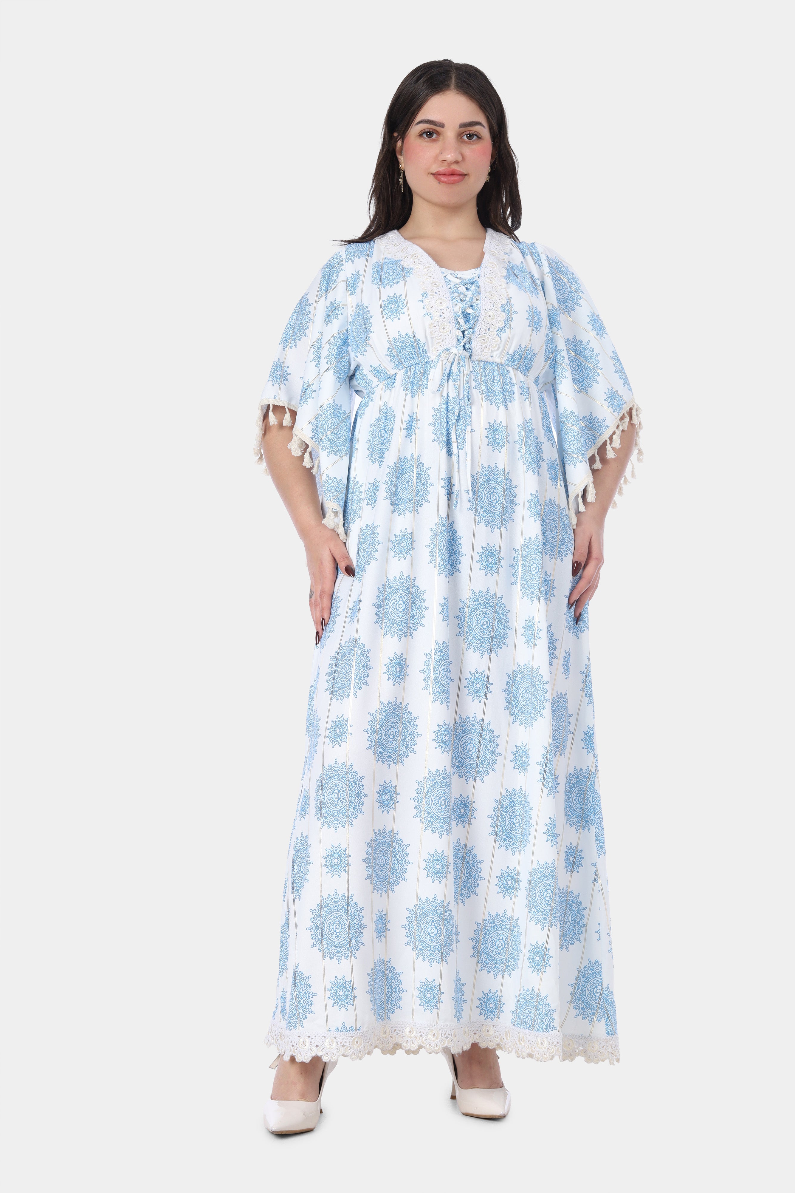 Printed Maxi Dress with Lace Trim s1516607