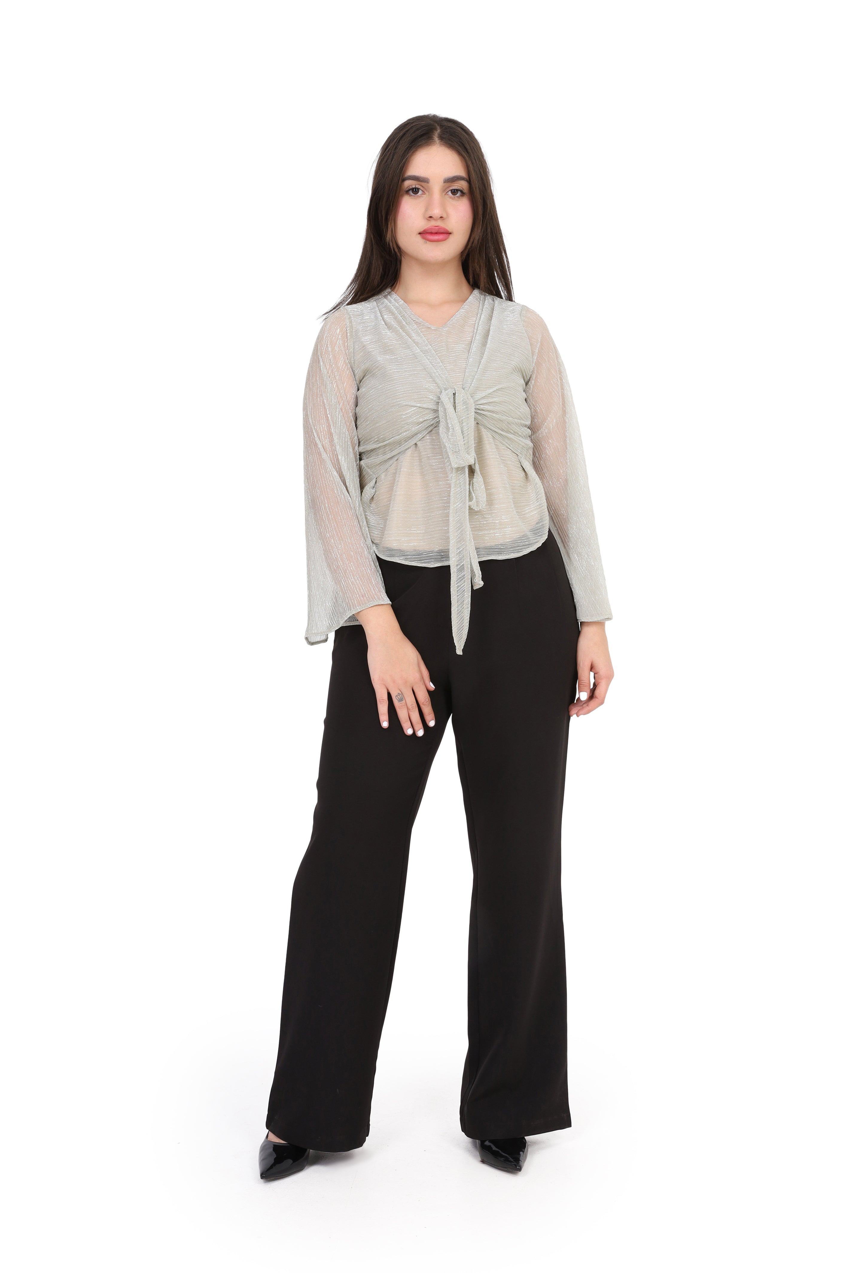 Shimmer Front Tie Blouse s1518690