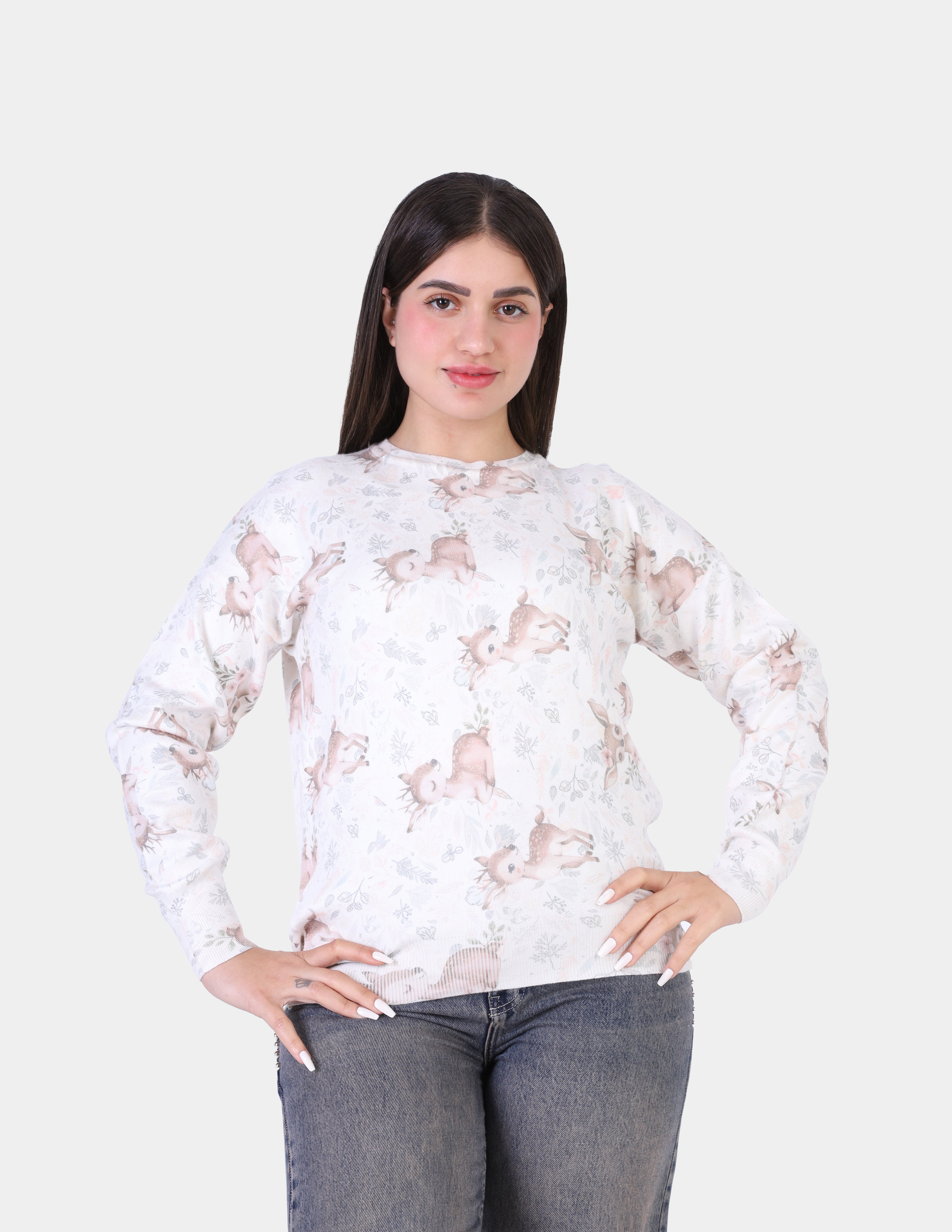 Baby Deer Print Cozy Knit Pullover w1001493