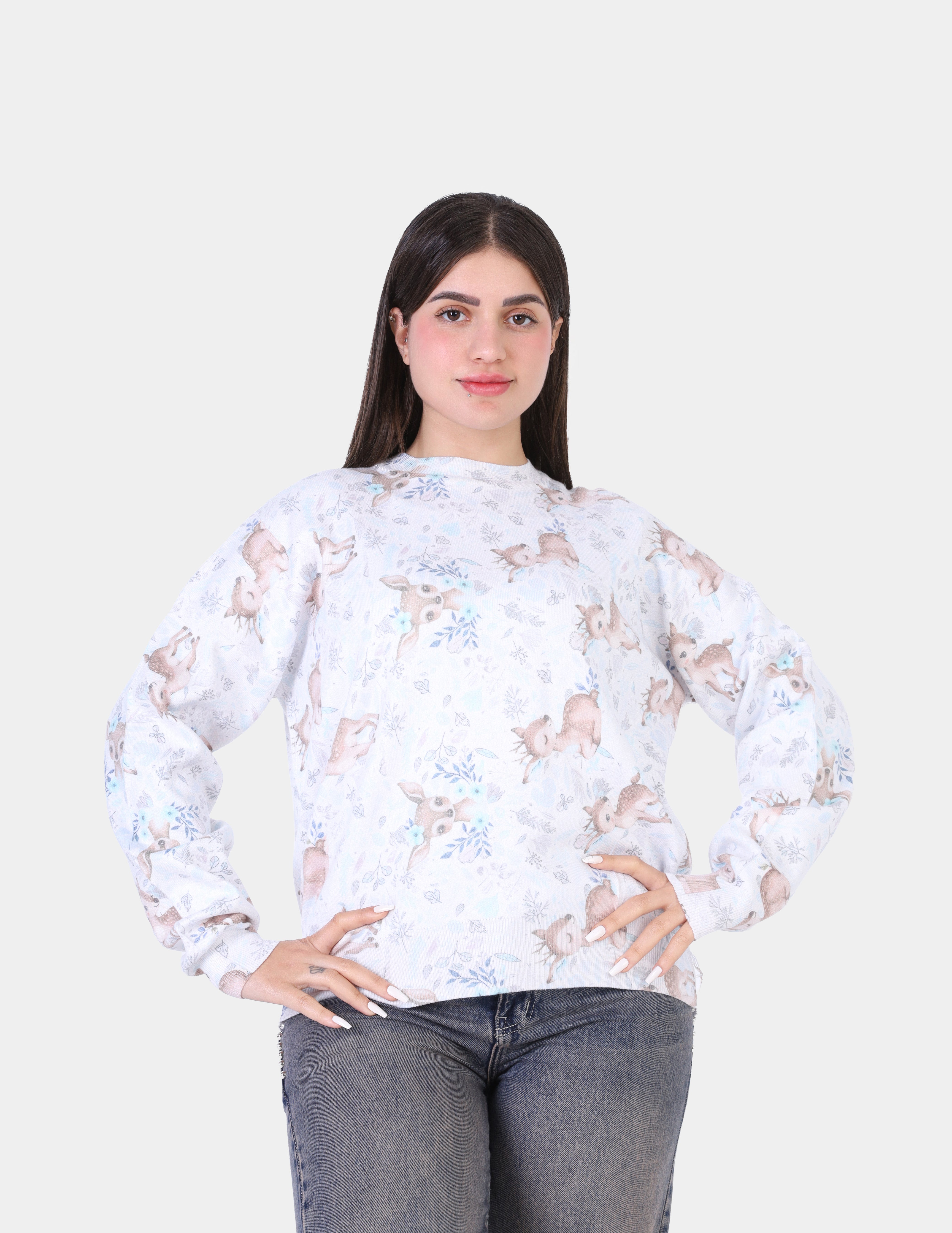 Baby Deer Print Cozy Knit Pullover w1001493