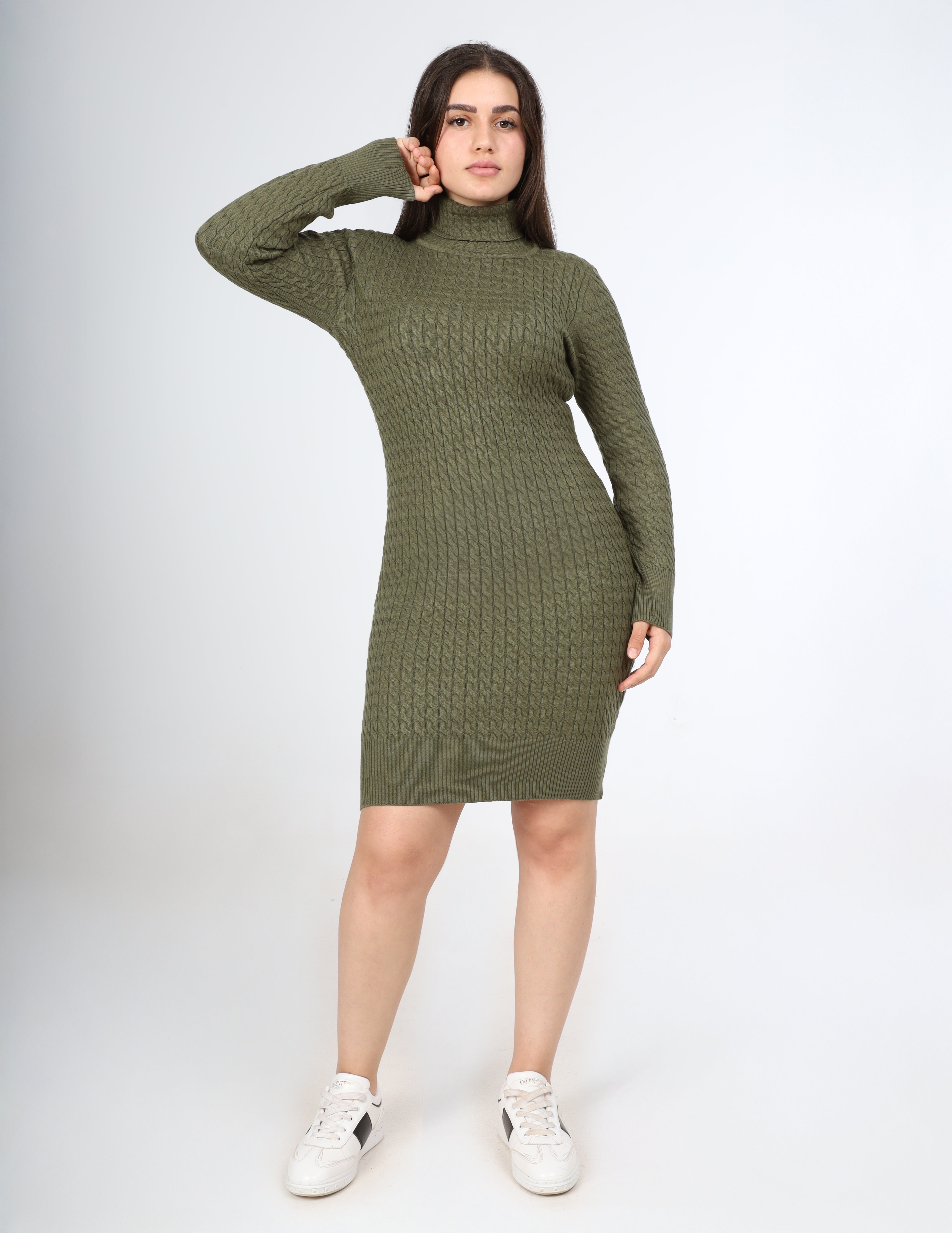 Cable Knit Turtleneck Dress w16252685