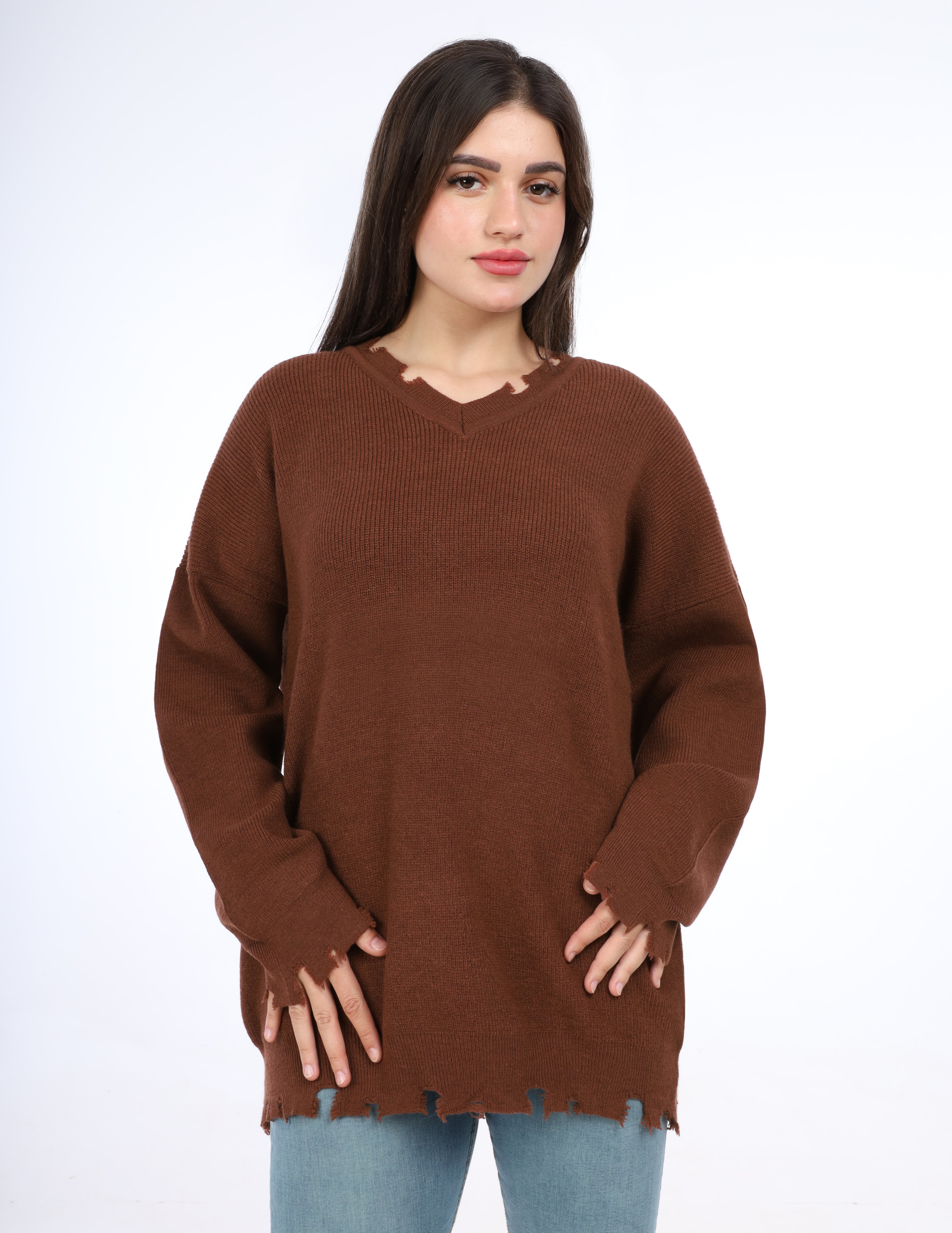 V-Neck Long Sweater w16252741