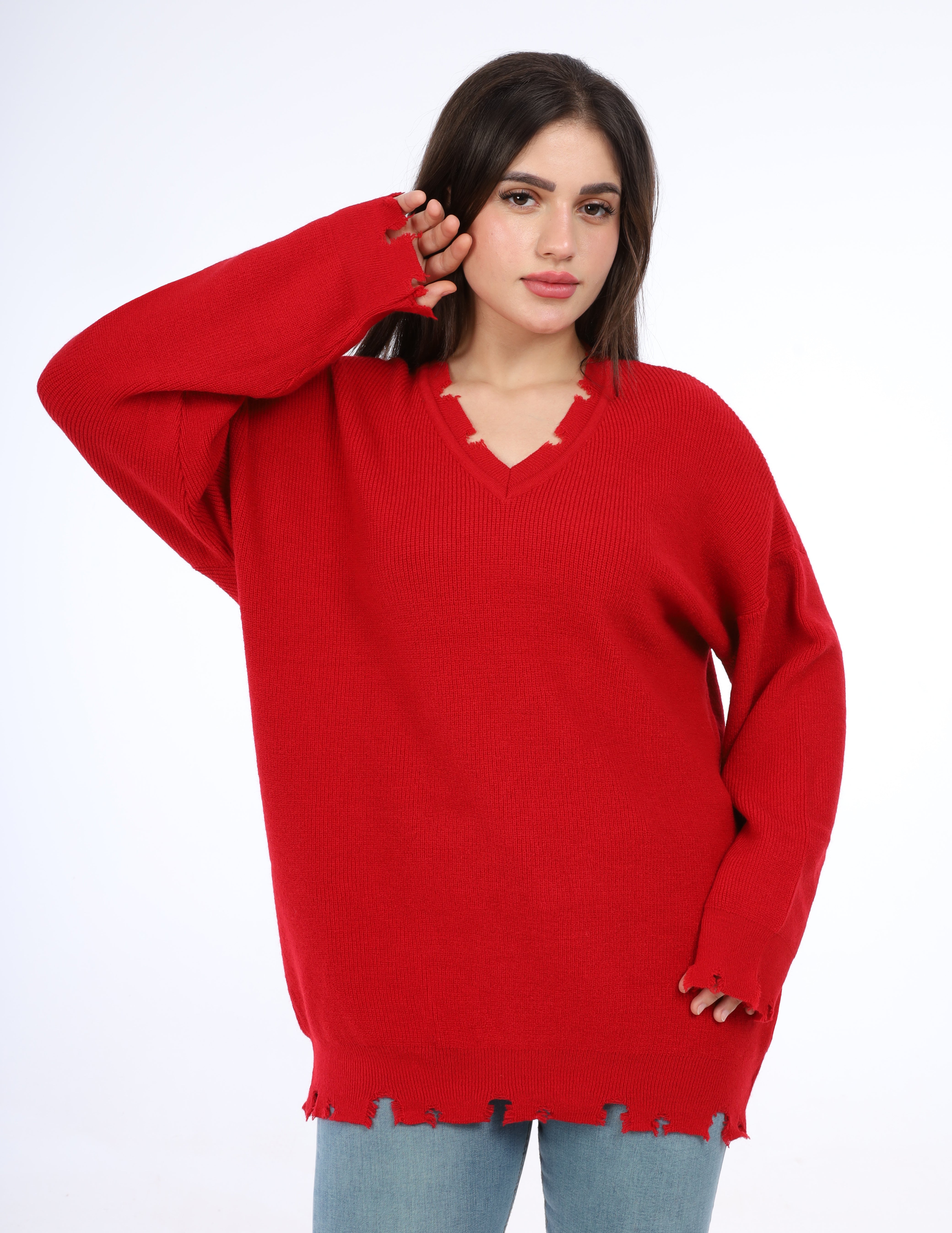 V-Neck Long Sweater w16252741