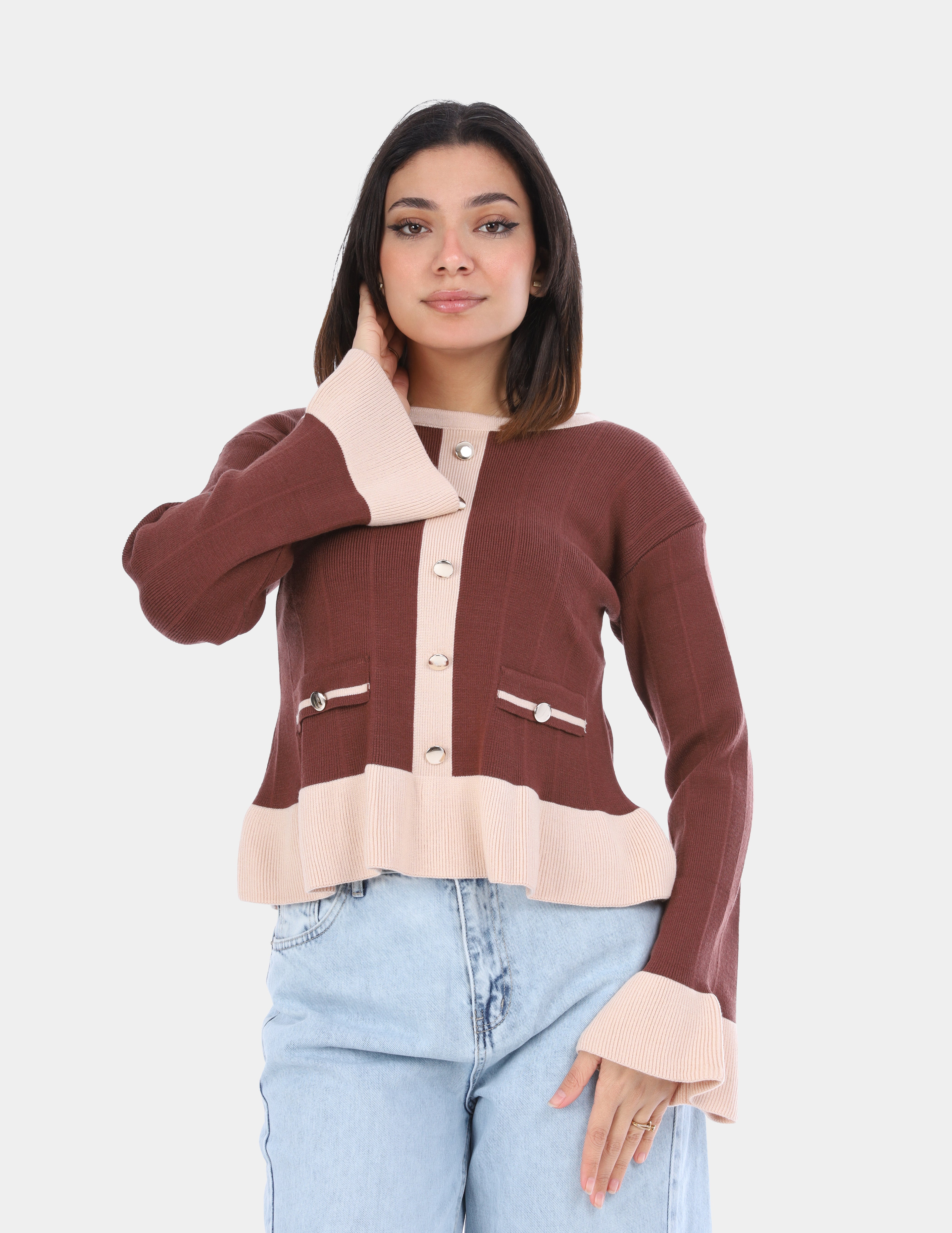 Contrast Trim Buttoned Blouse w16252761