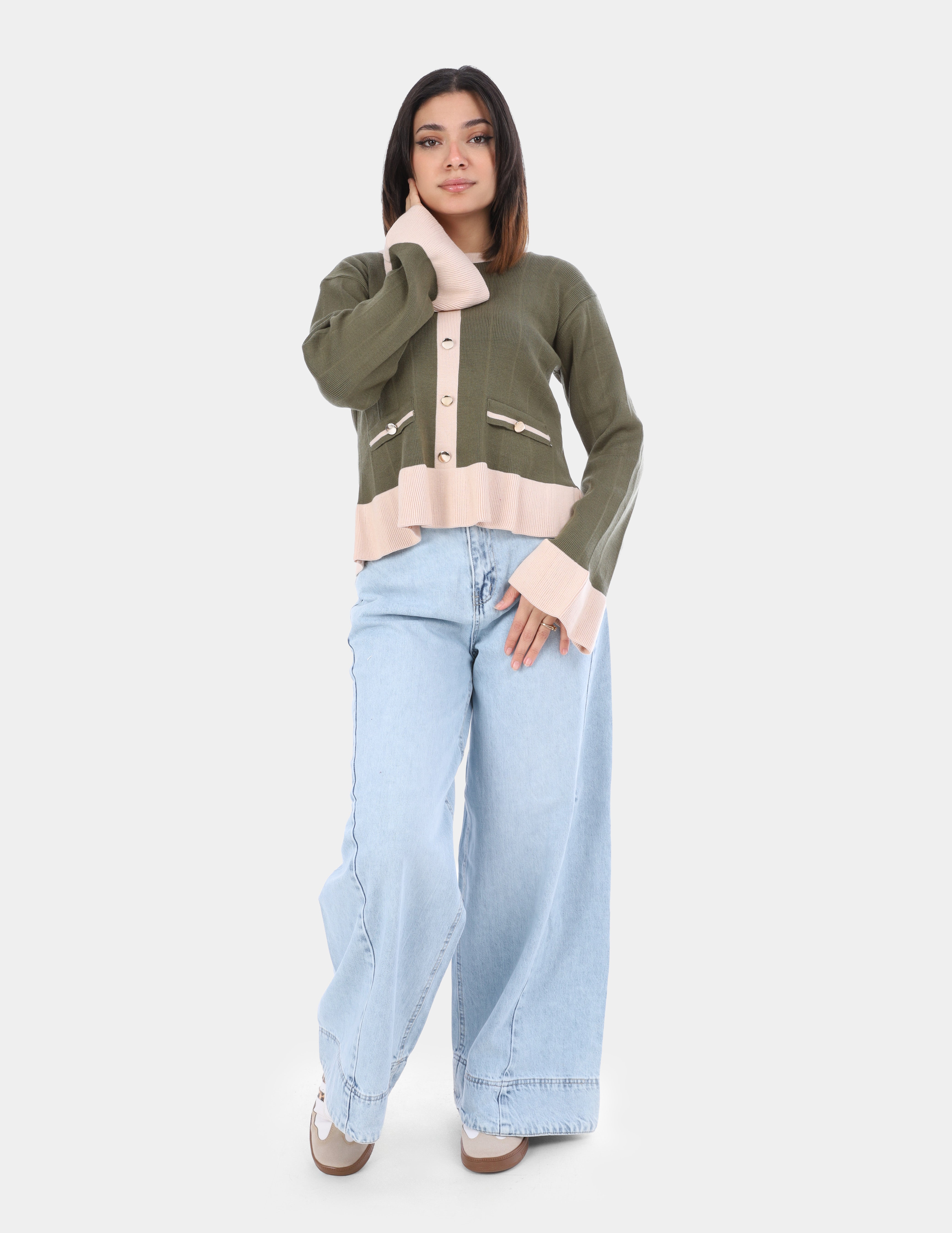 Contrast Trim Buttoned Blouse w16252761