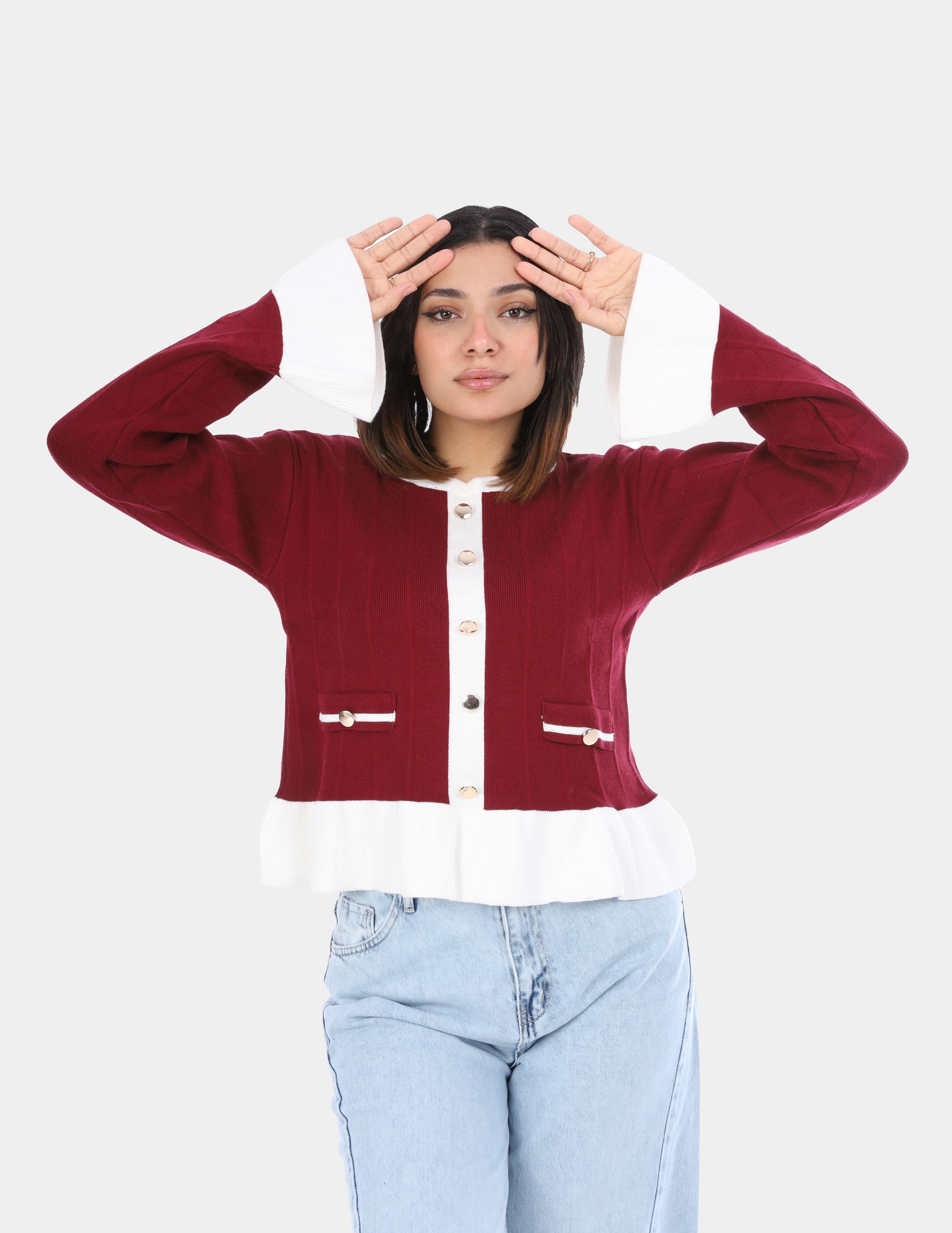 Contrast Trim Buttoned Blouse w16252761