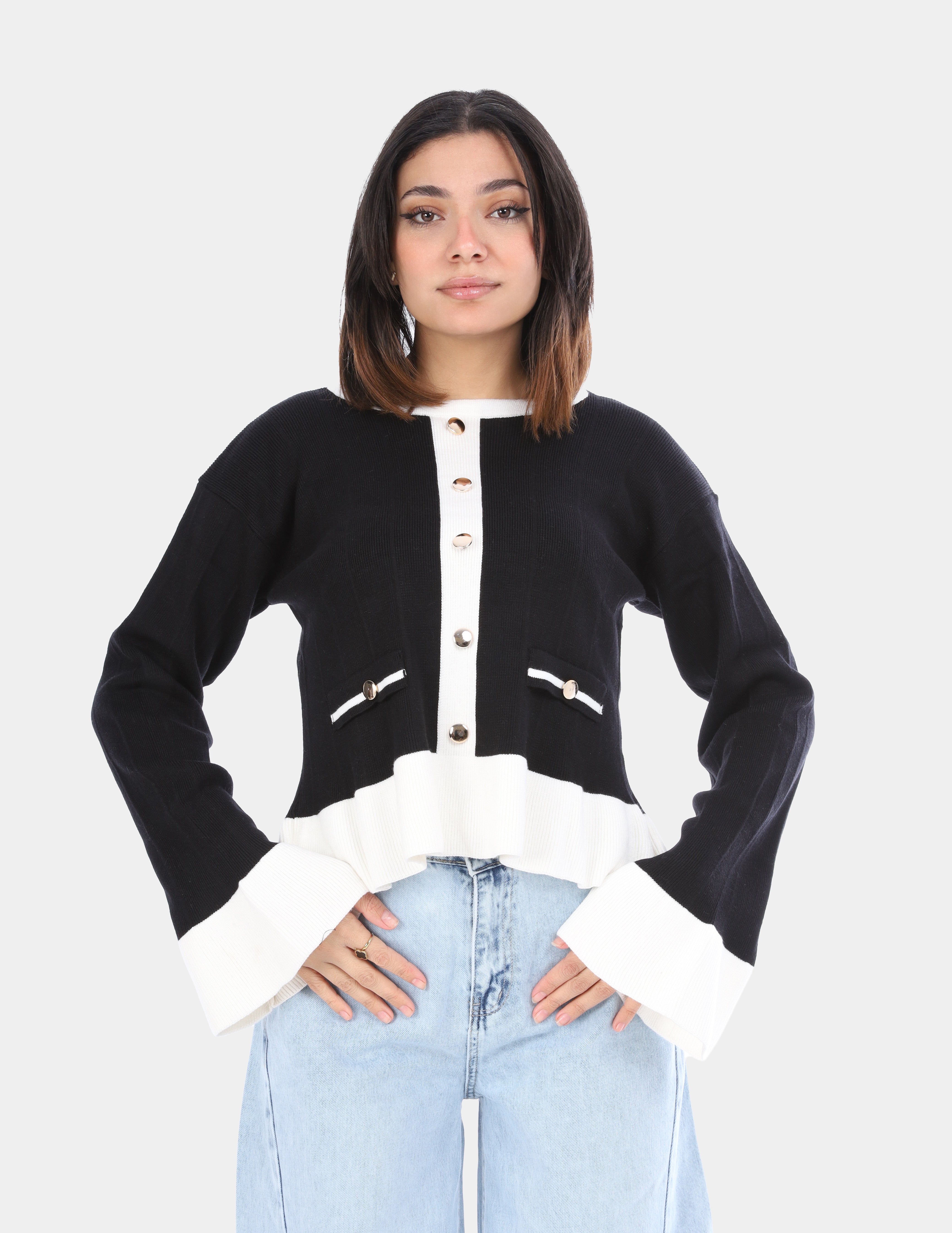 Contrast Trim Buttoned Blouse w16252761