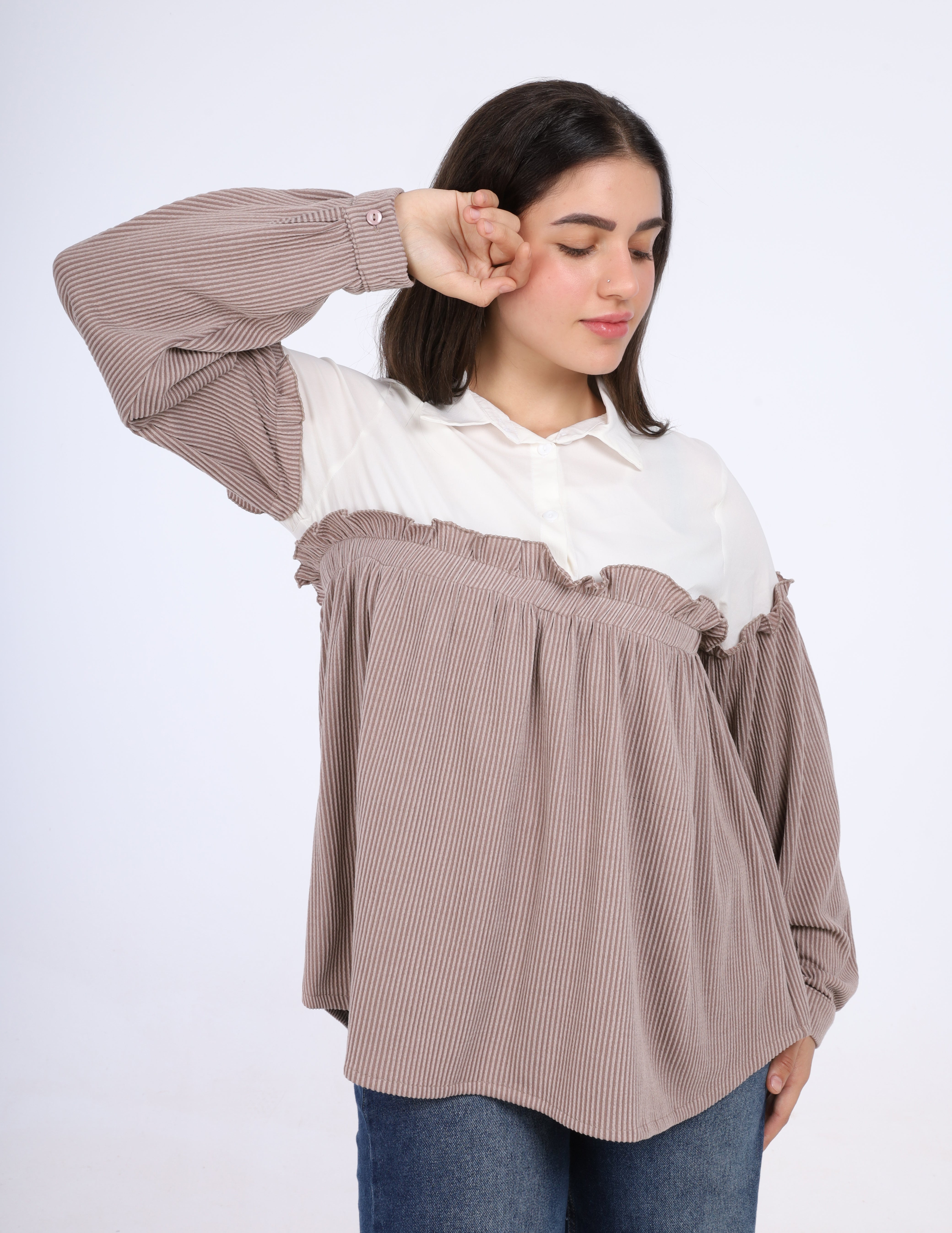 Ruffle Seam Contrast Blouse w1626112