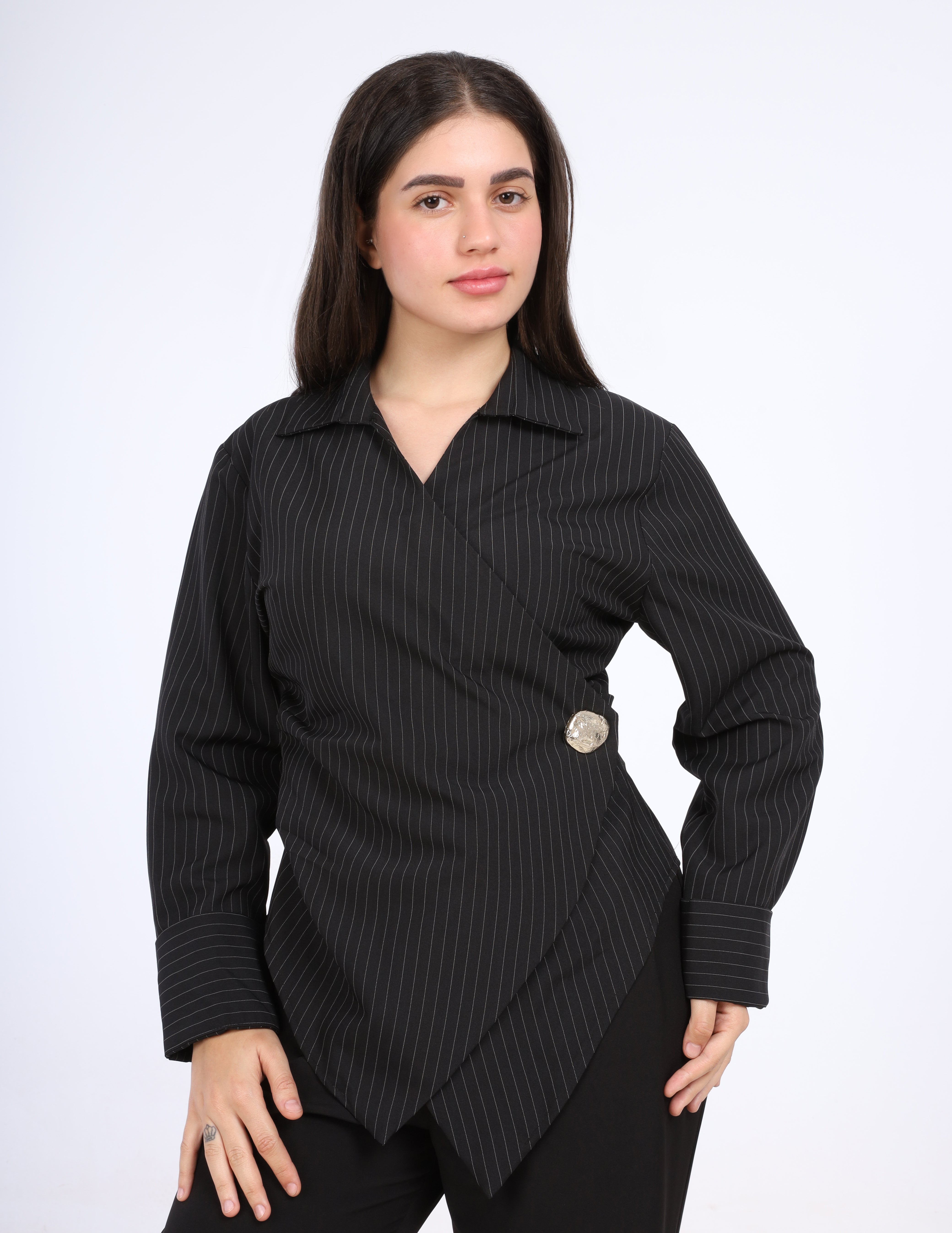 Pinstriped Wrap Blouse w1626175