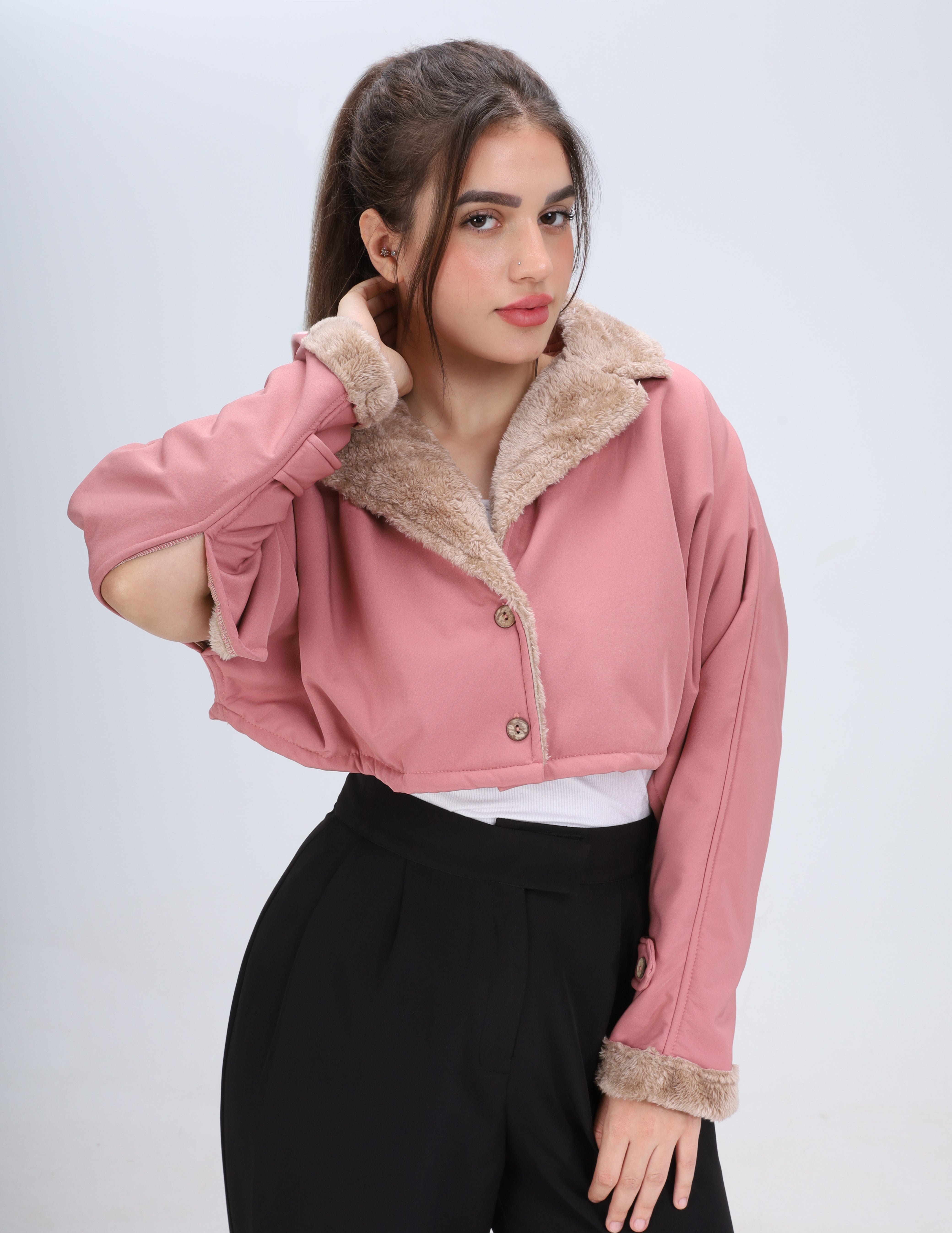 Faux Fur Trim Cropped Jacket w1626183