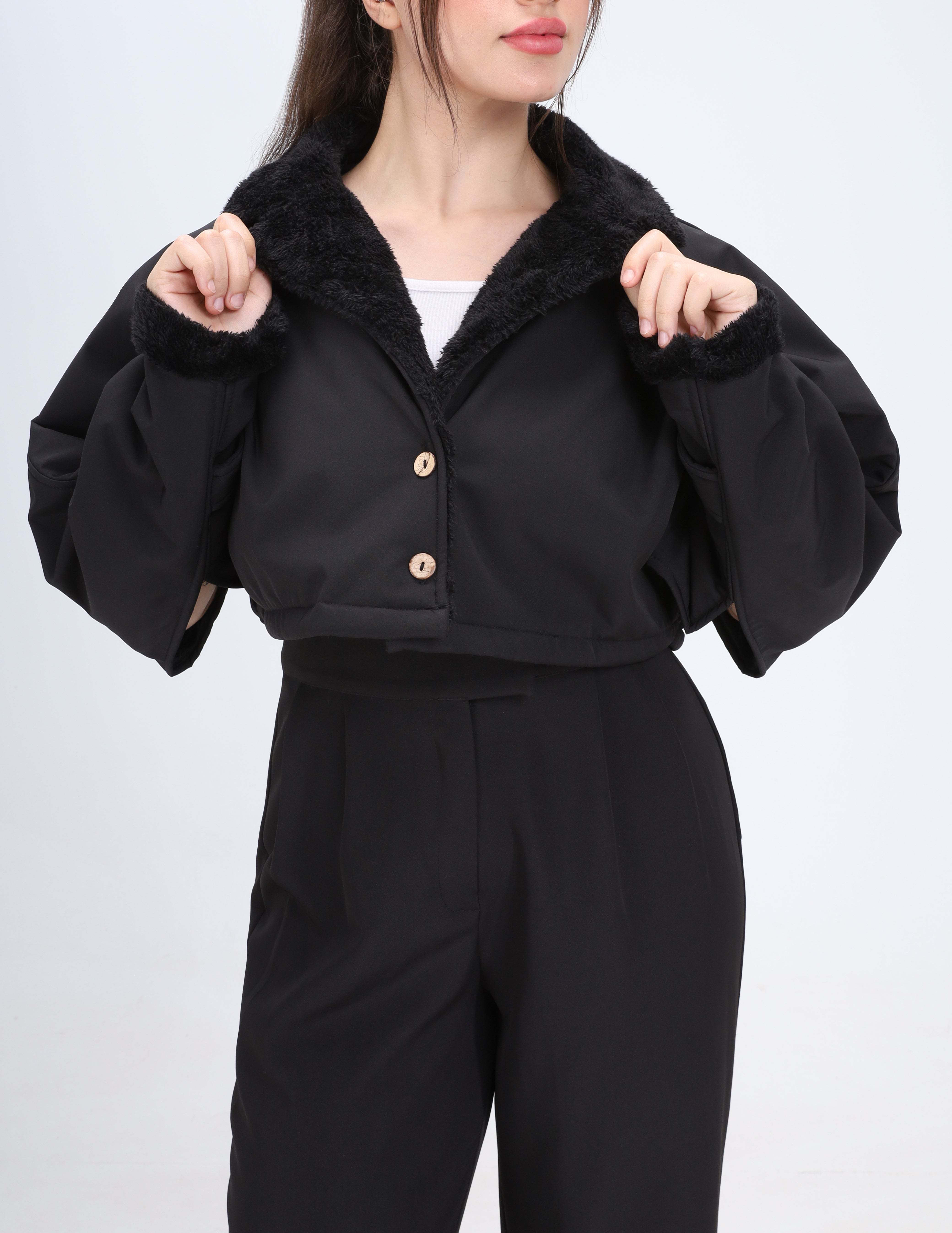 Faux Fur Trim Cropped Jacket w1626183