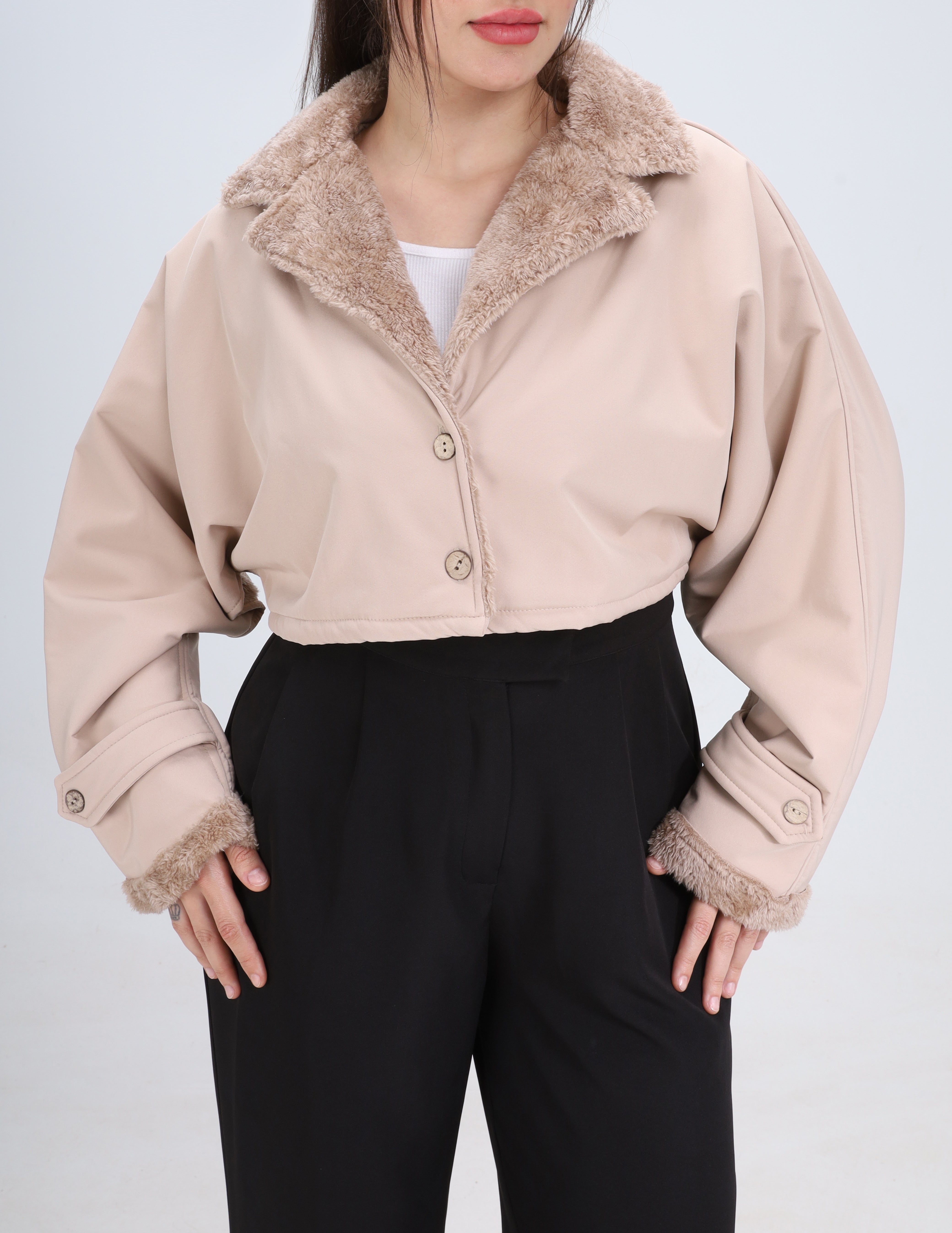 Faux Fur Trim Cropped Jacket w1626183