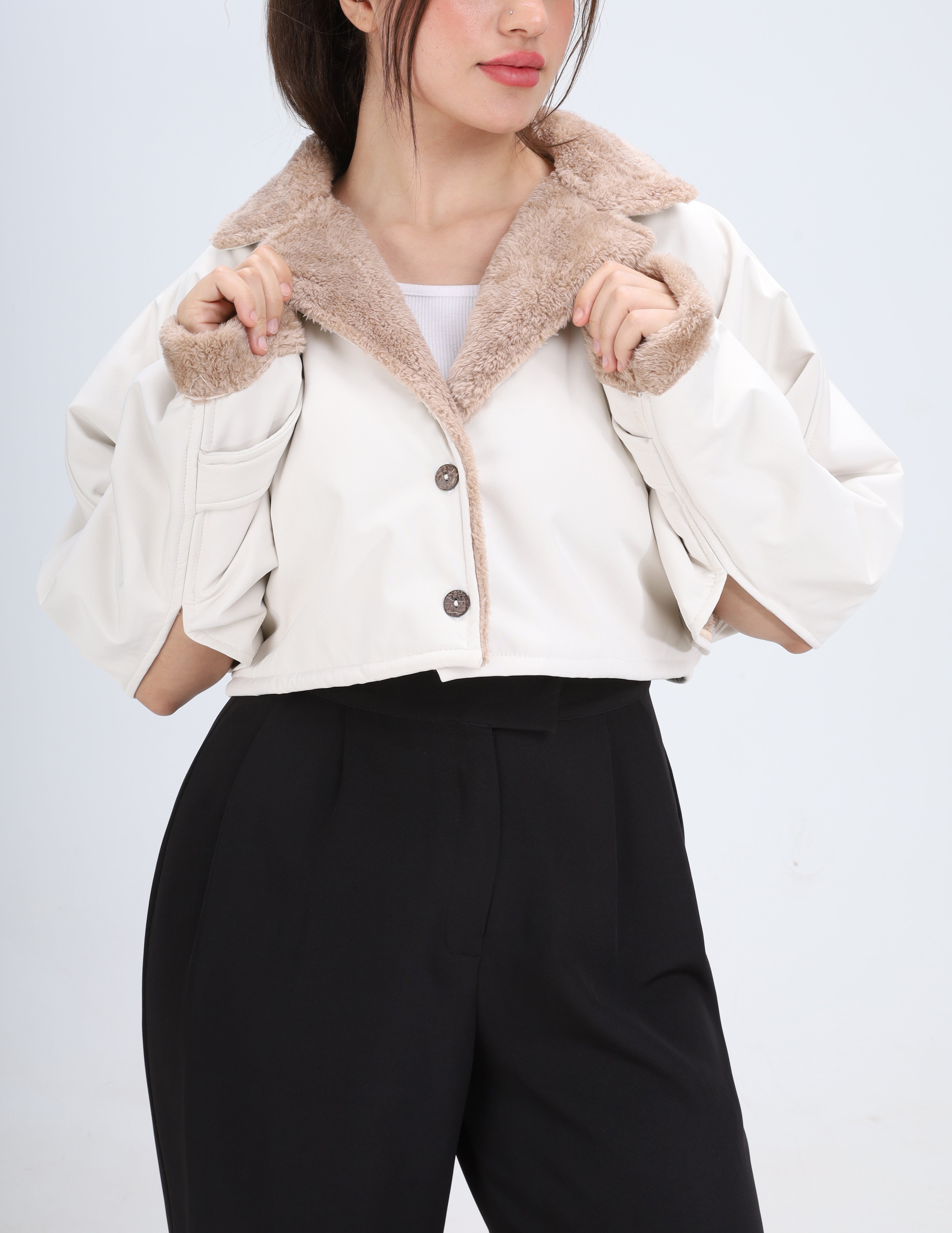 Faux Fur Trim Cropped Jacket w1626183