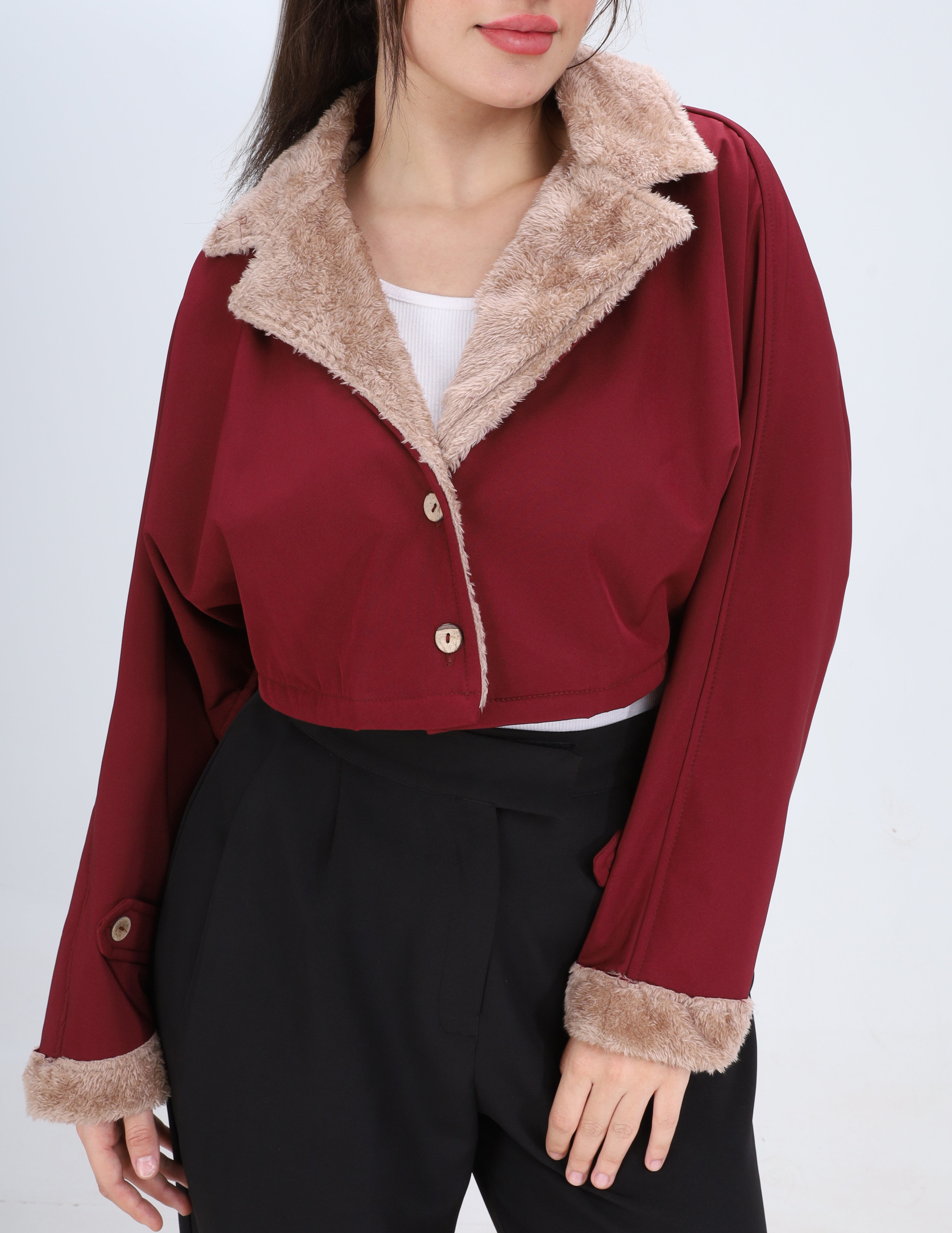 Faux Fur Trim Cropped Jacket w1626183