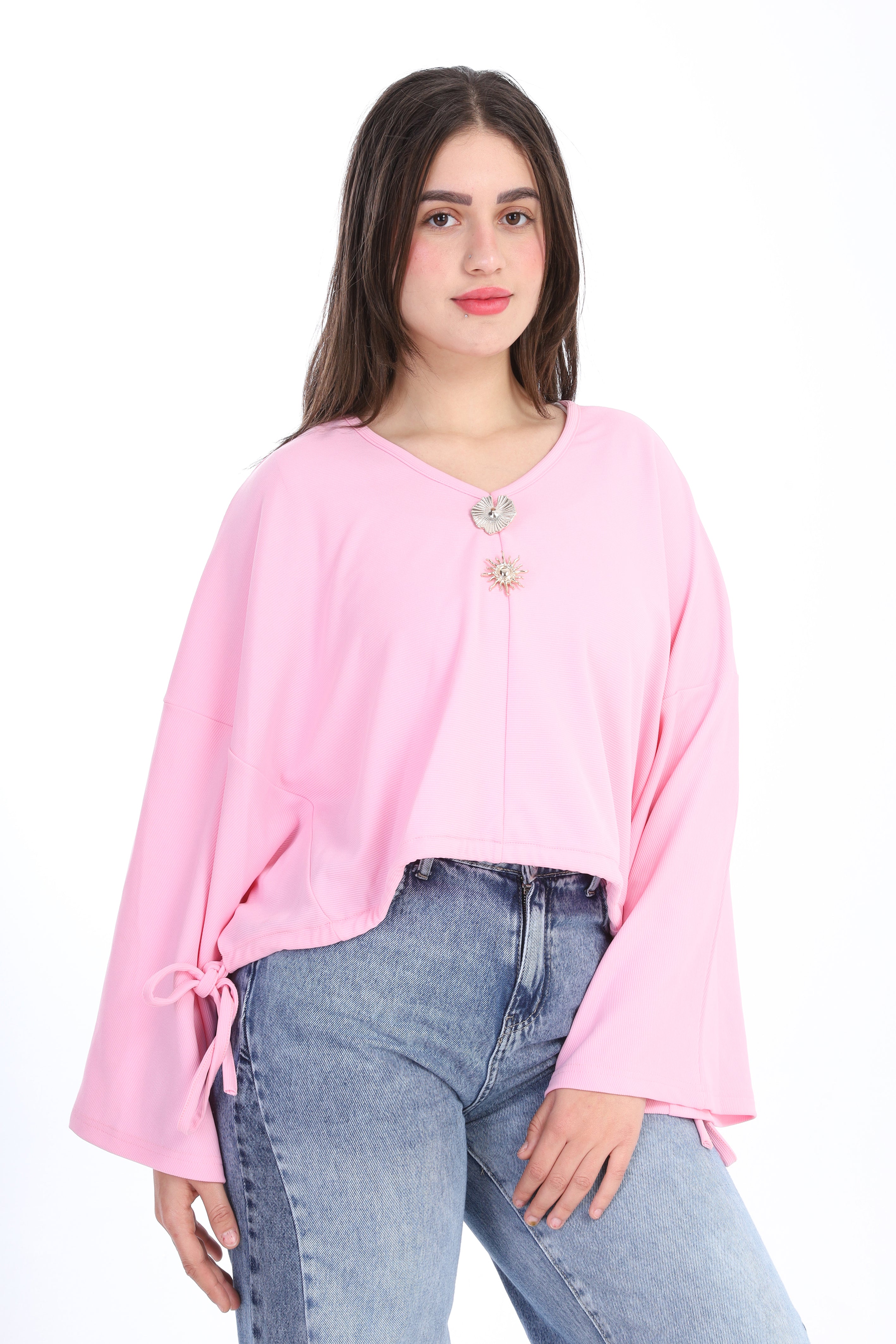 Cropped Wide-Sleeve Blouse w1626210