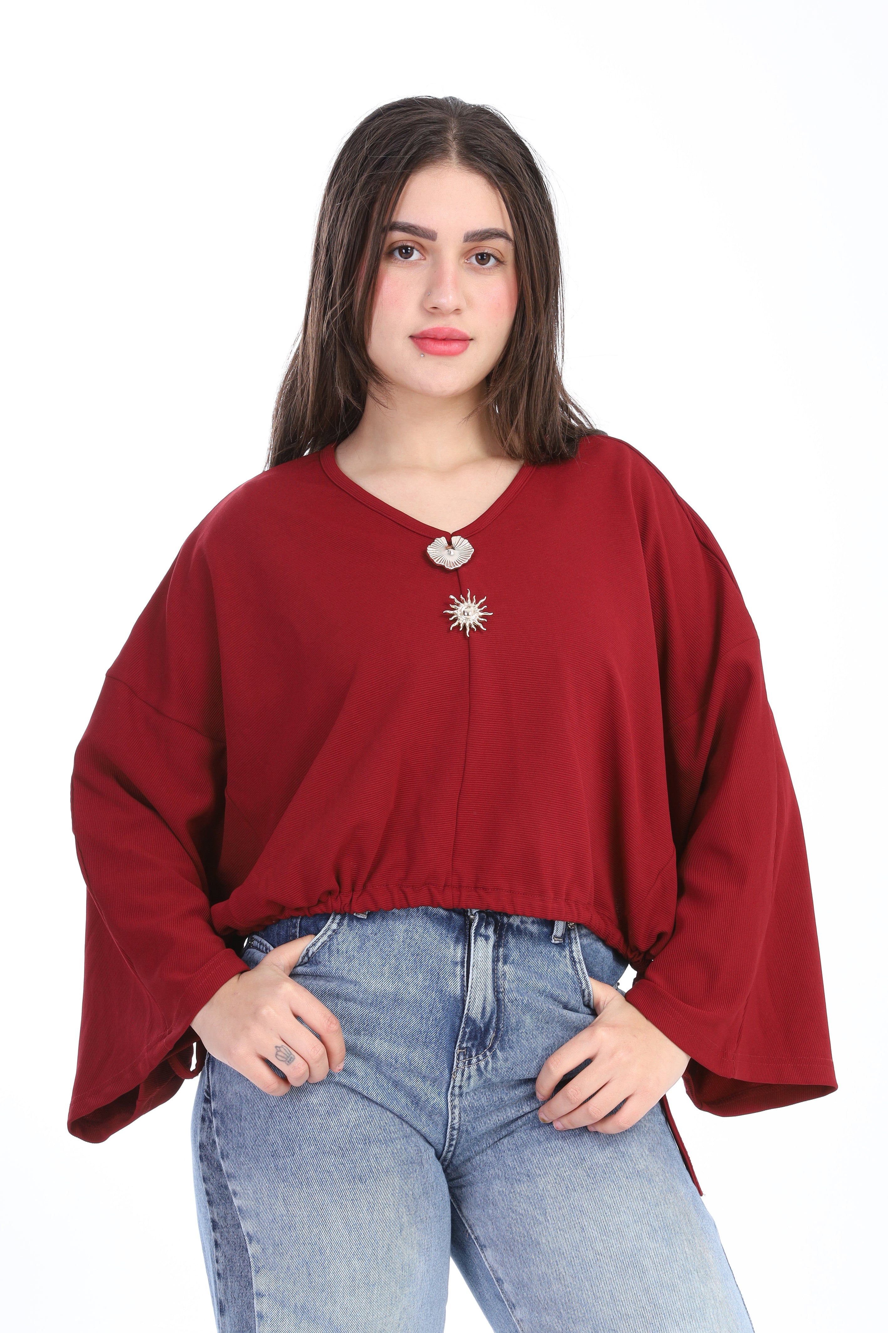 Cropped Wide-Sleeve Blouse w1626210