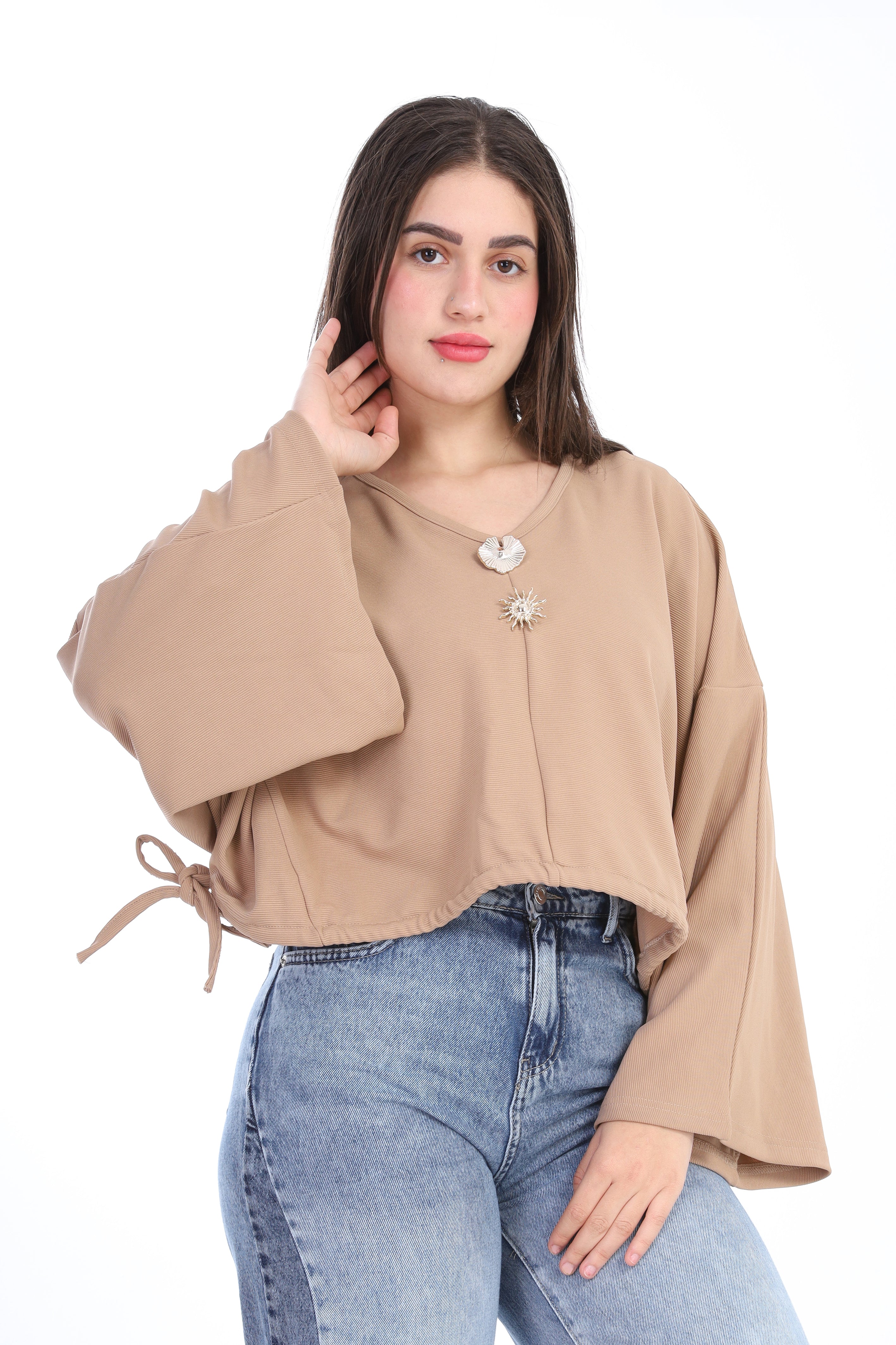 Cropped Wide-Sleeve Blouse w1626210