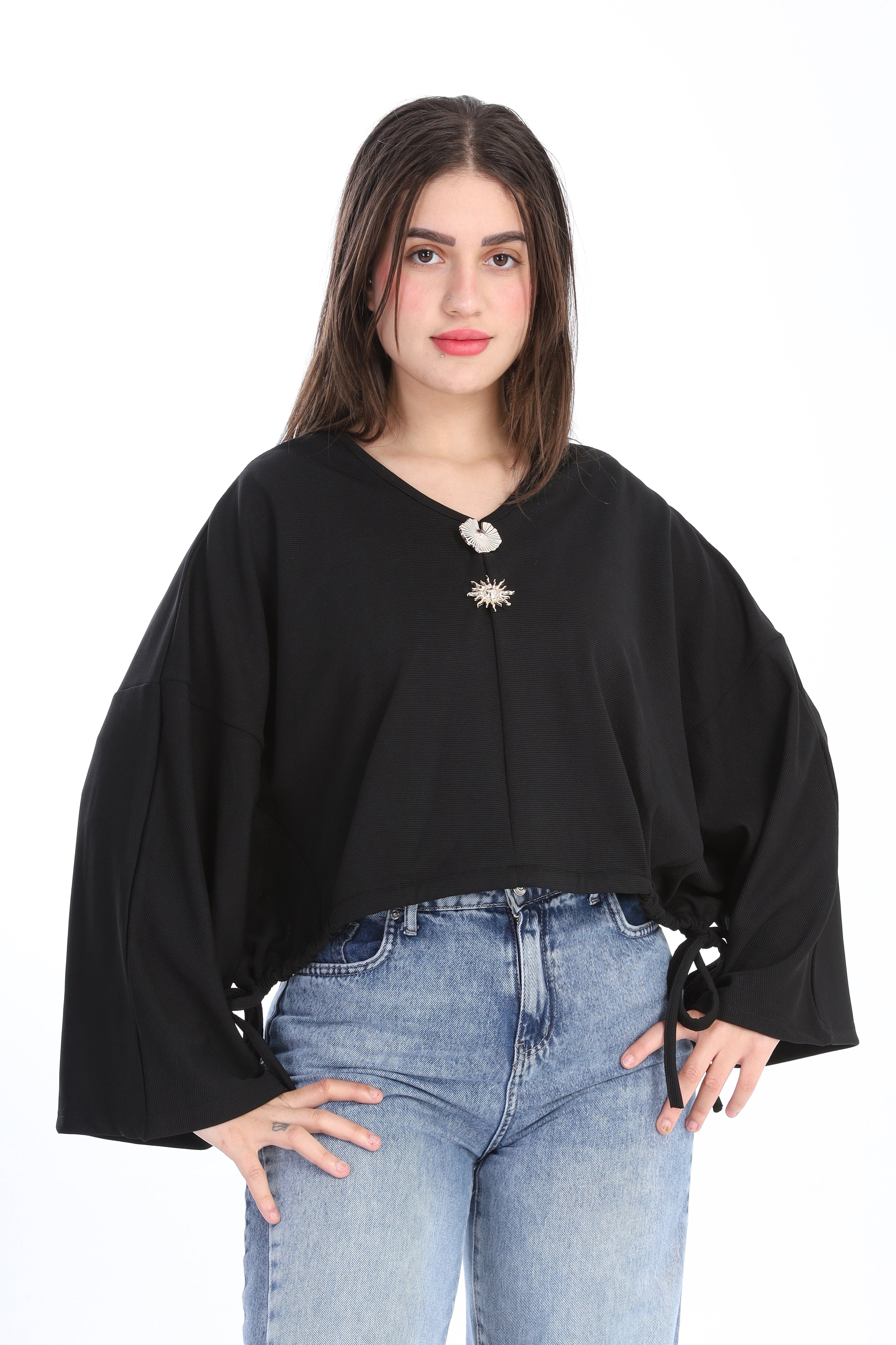 Cropped Wide-Sleeve Blouse w1626210