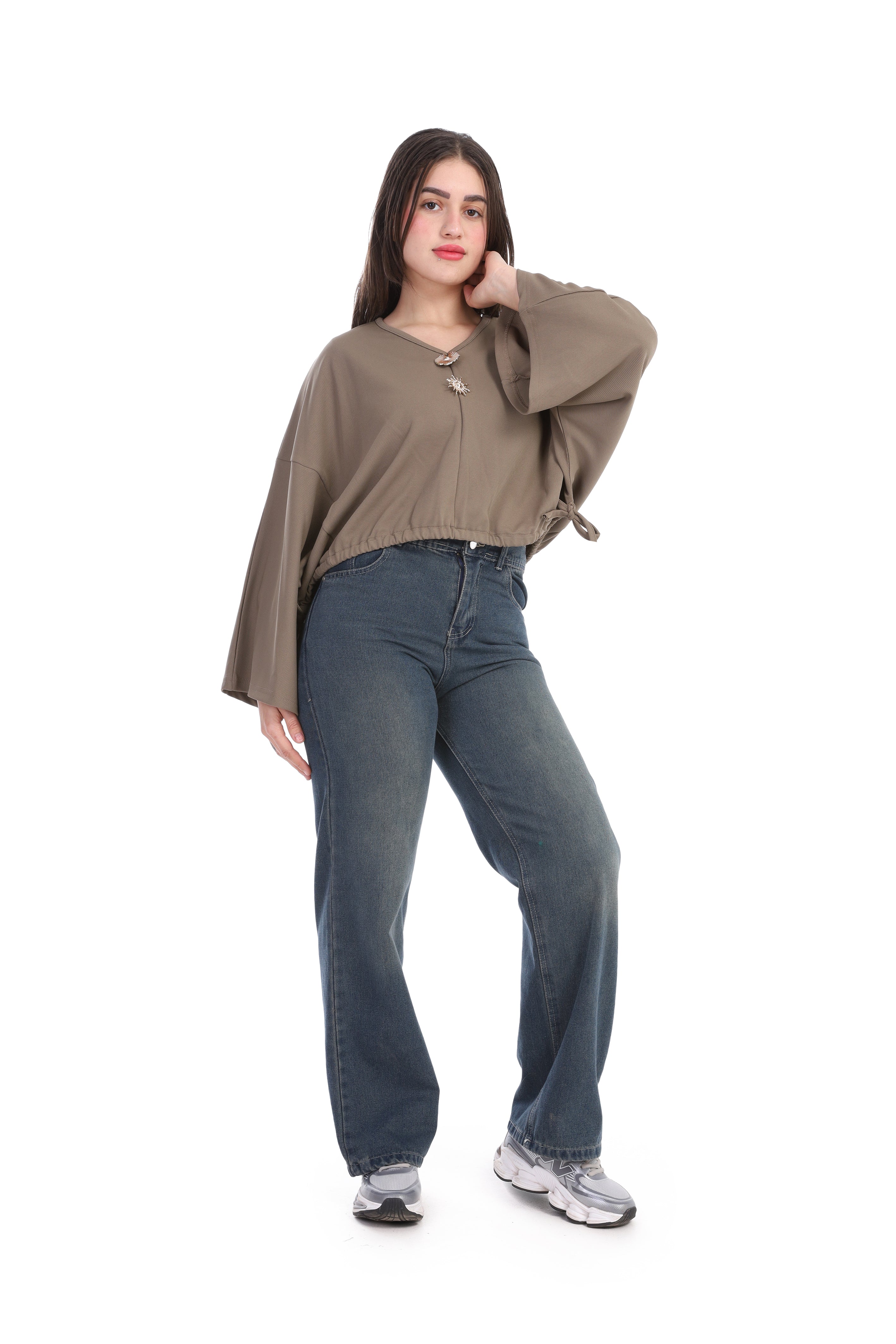 Cropped Wide-Sleeve Blouse w1626210