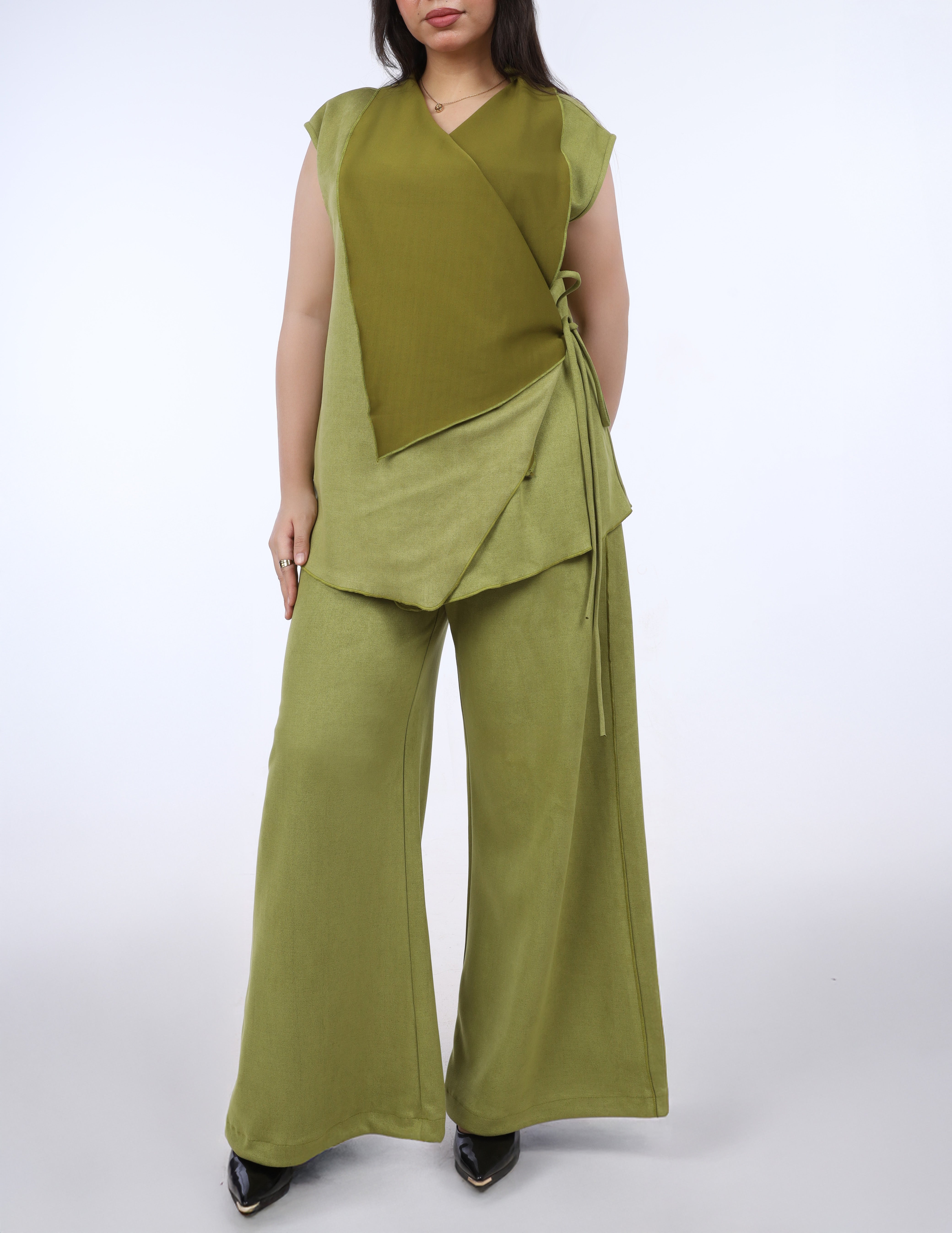 Wrap Vest & Wide-Leg Pants Two-Piece Suit w1627221
