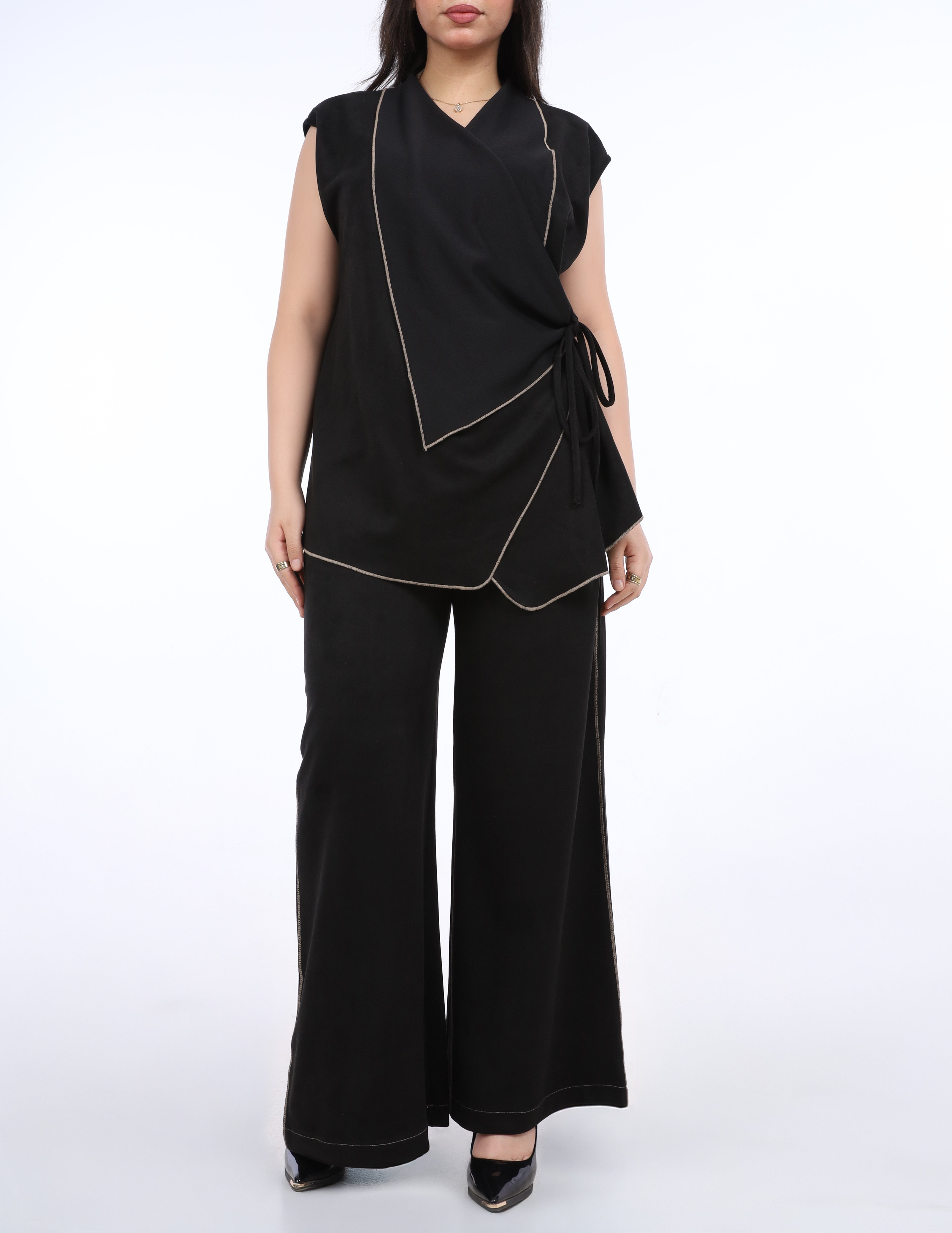 Wrap Vest & Wide-Leg Pants Two-Piece Suit w1627221