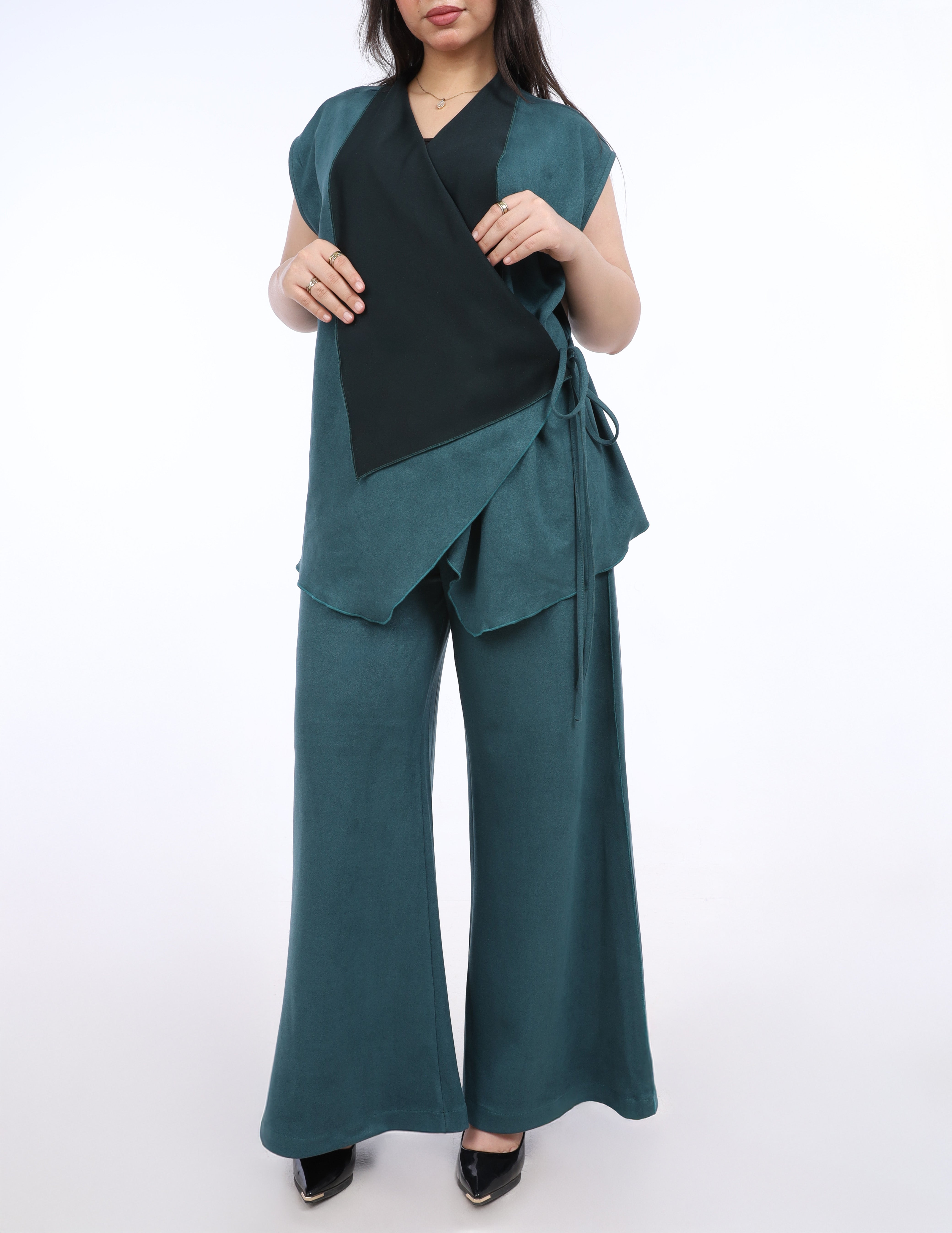 Wrap Vest & Wide-Leg Pants Two-Piece Suit w1627221