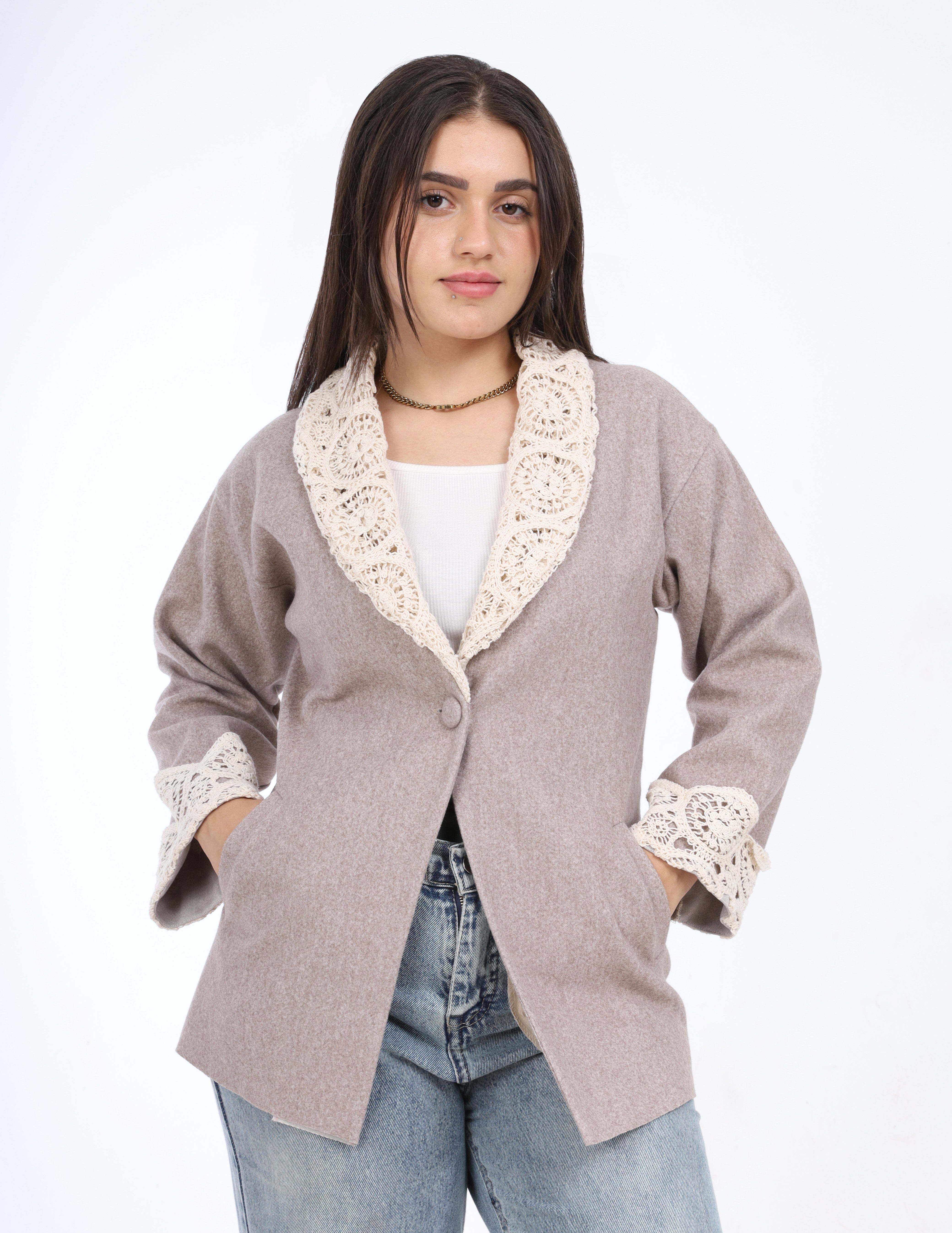 Lace Trim Wool Blazer w16273