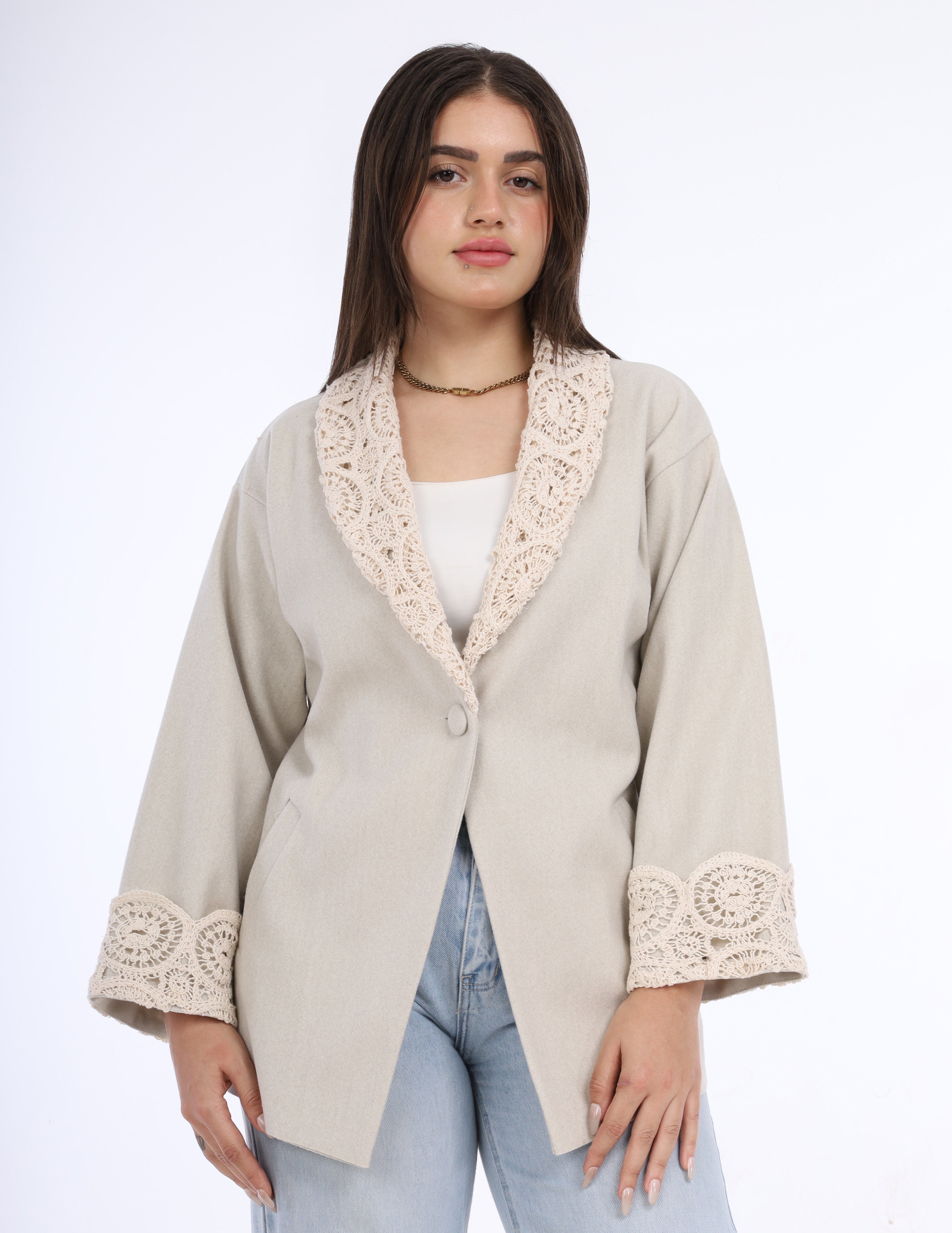 Lace Trim Wool Blazer w16273