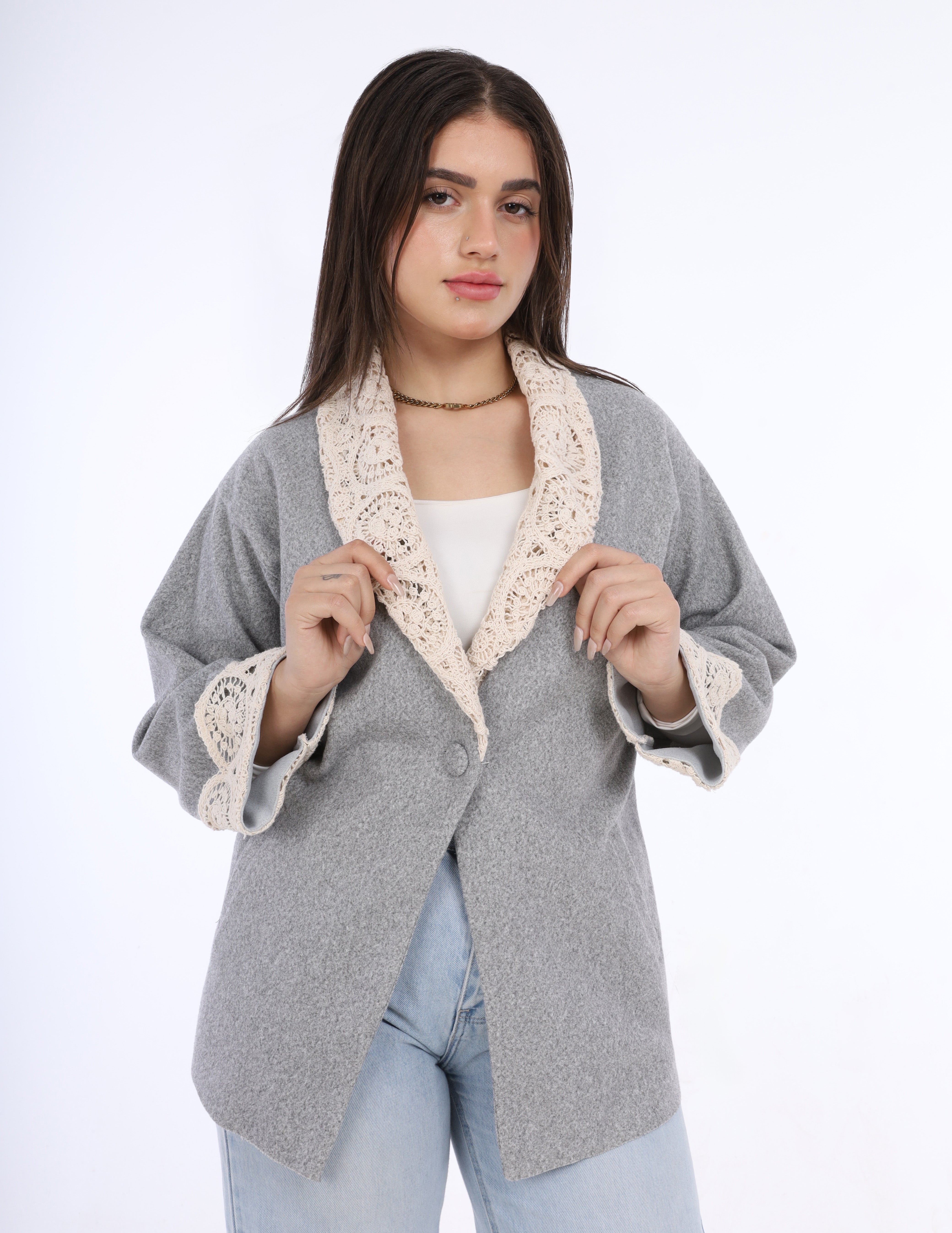 Lace Trim Wool Blazer w16273