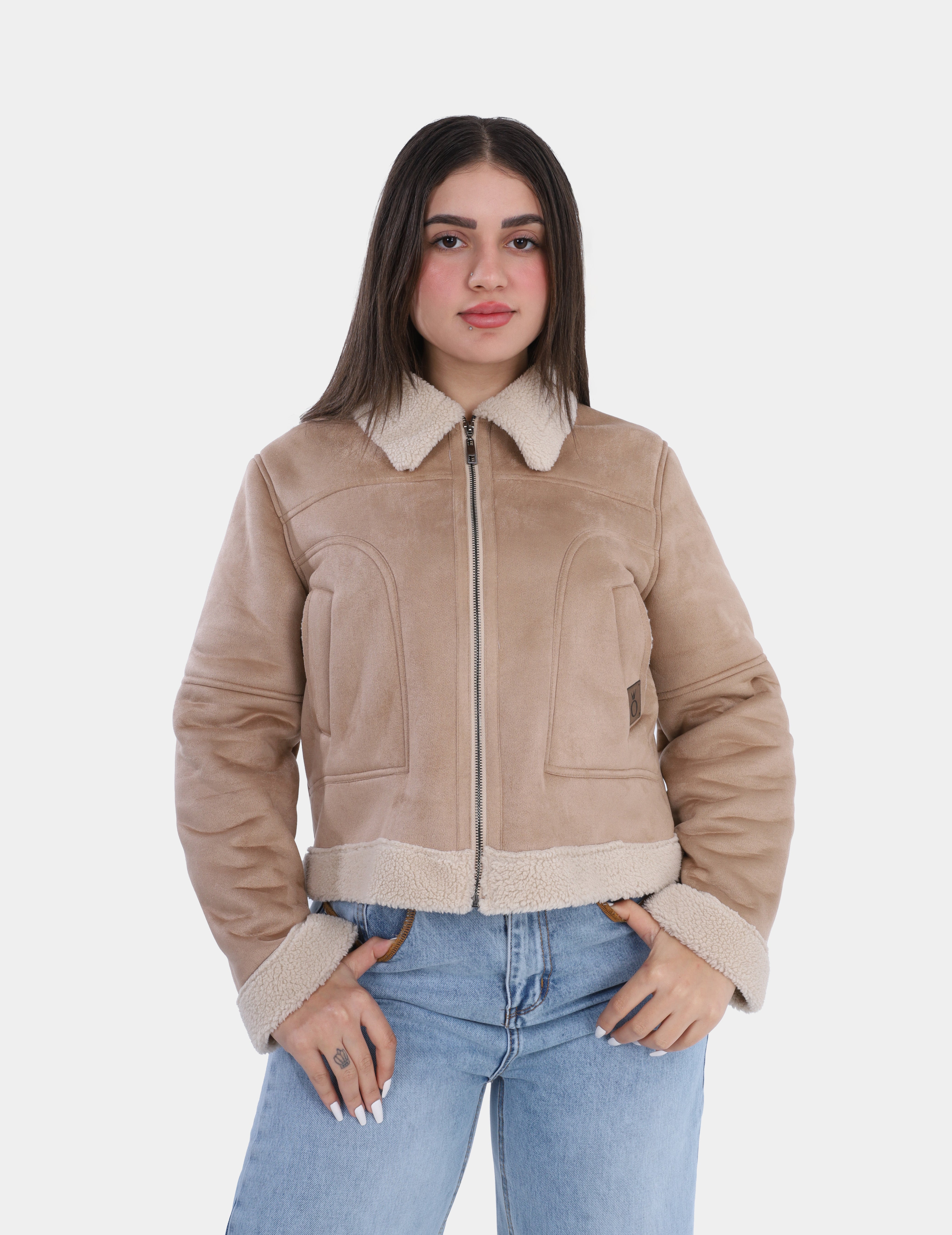 Faux Suede Jacket with Faux Fur Lining w1629/262