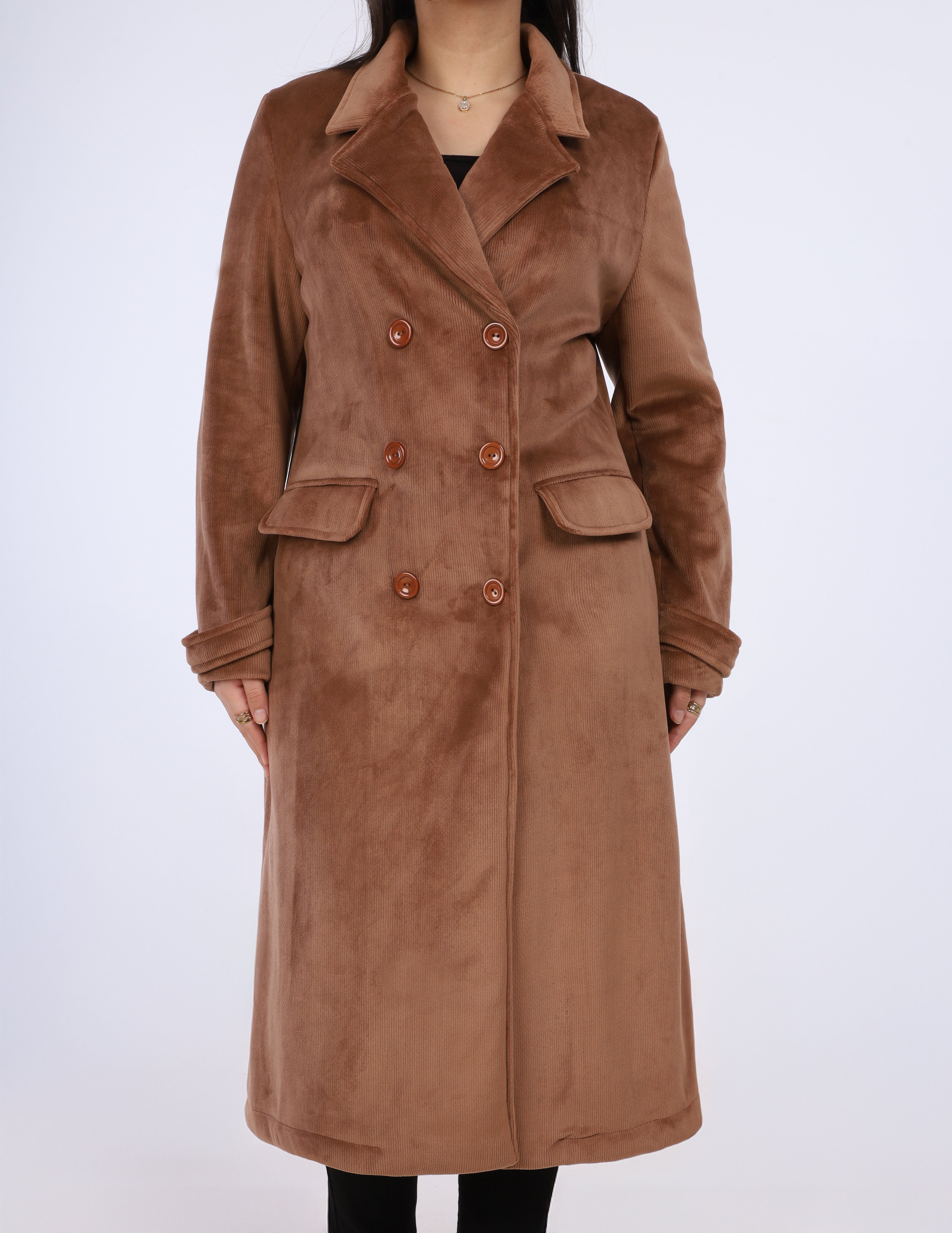 Velvet Long Overcoat w162931