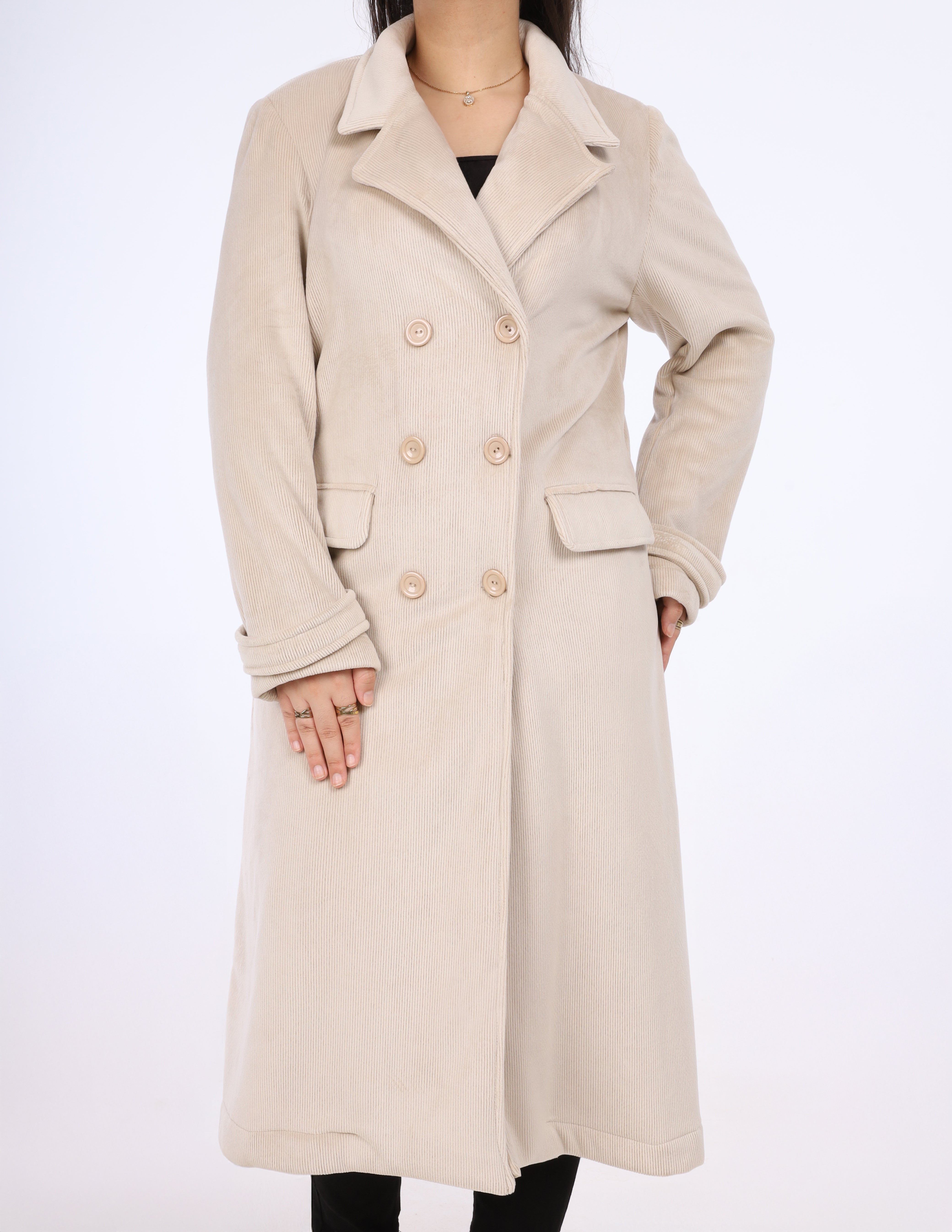 Velvet Long Overcoat w162931