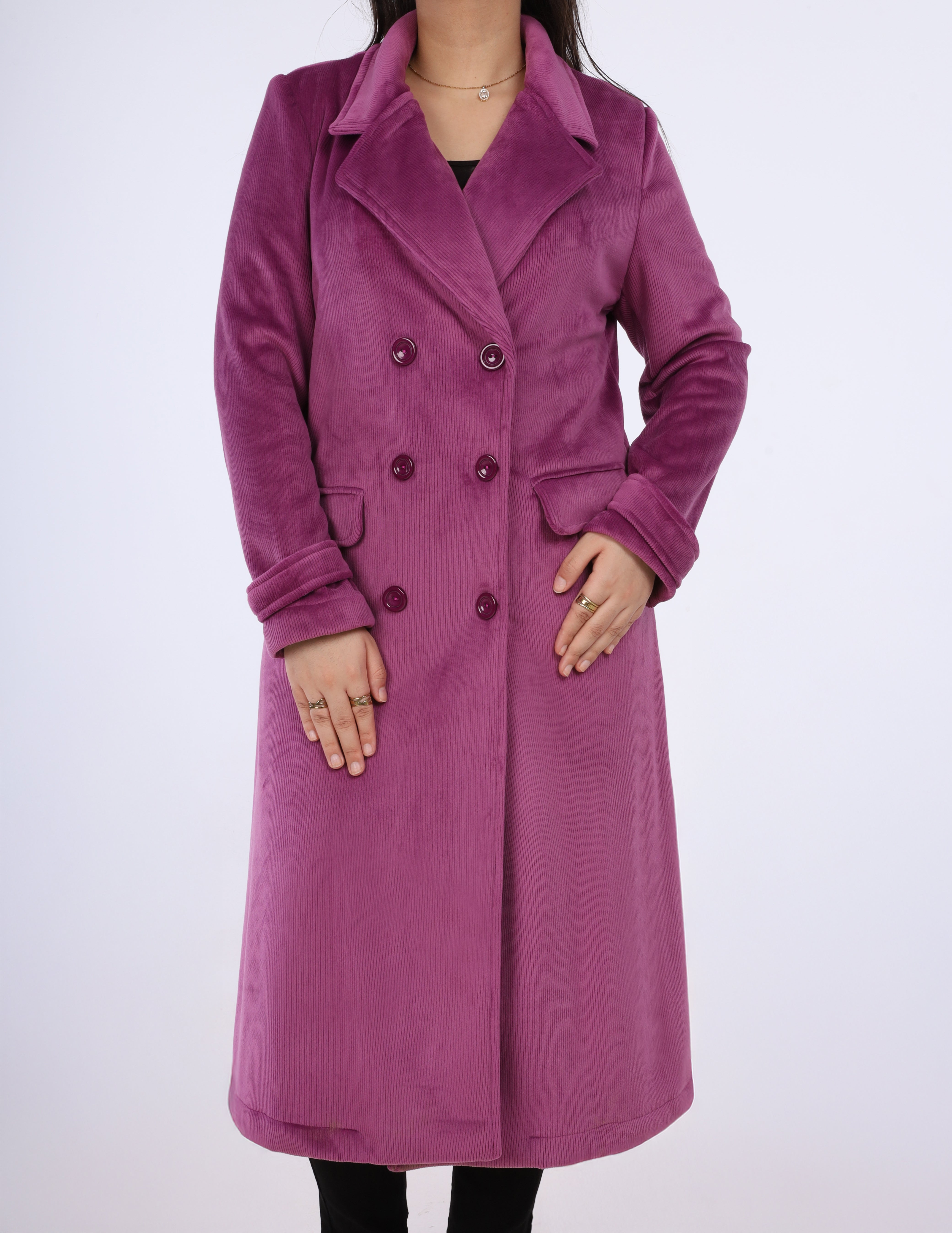 Velvet Long Overcoat w162931