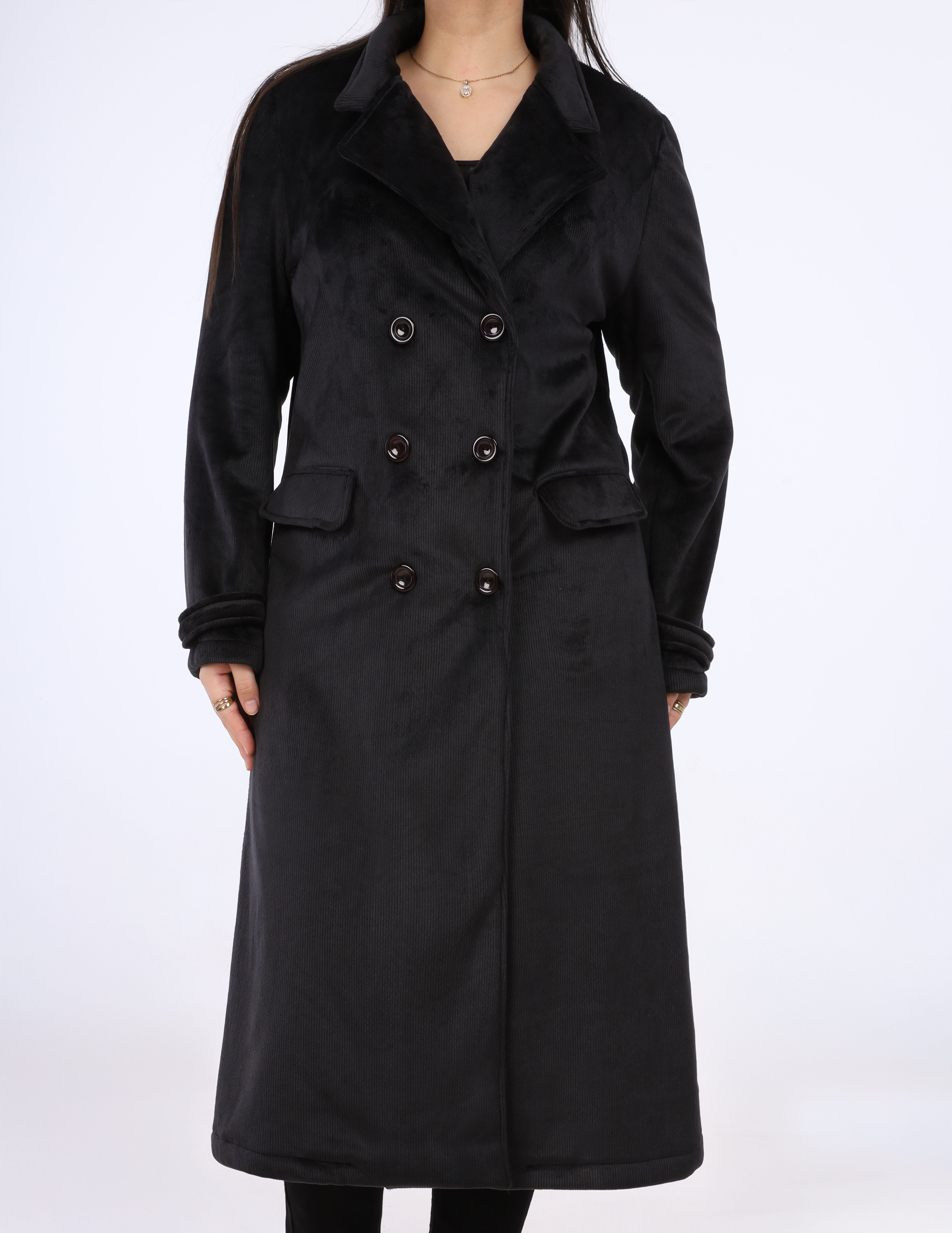 Velvet Long Overcoat w162931