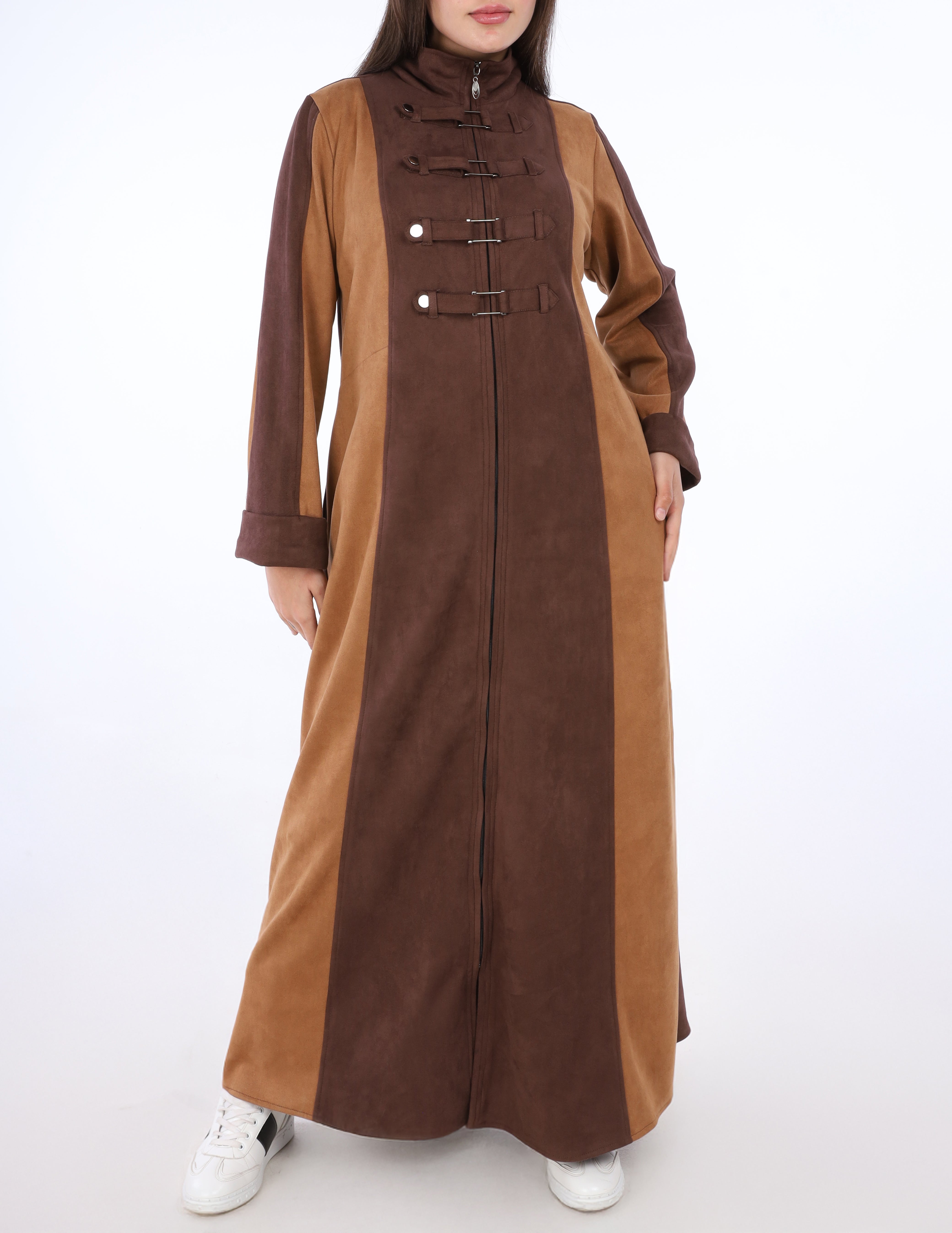 Two-Tone Long Suede Dress w162934