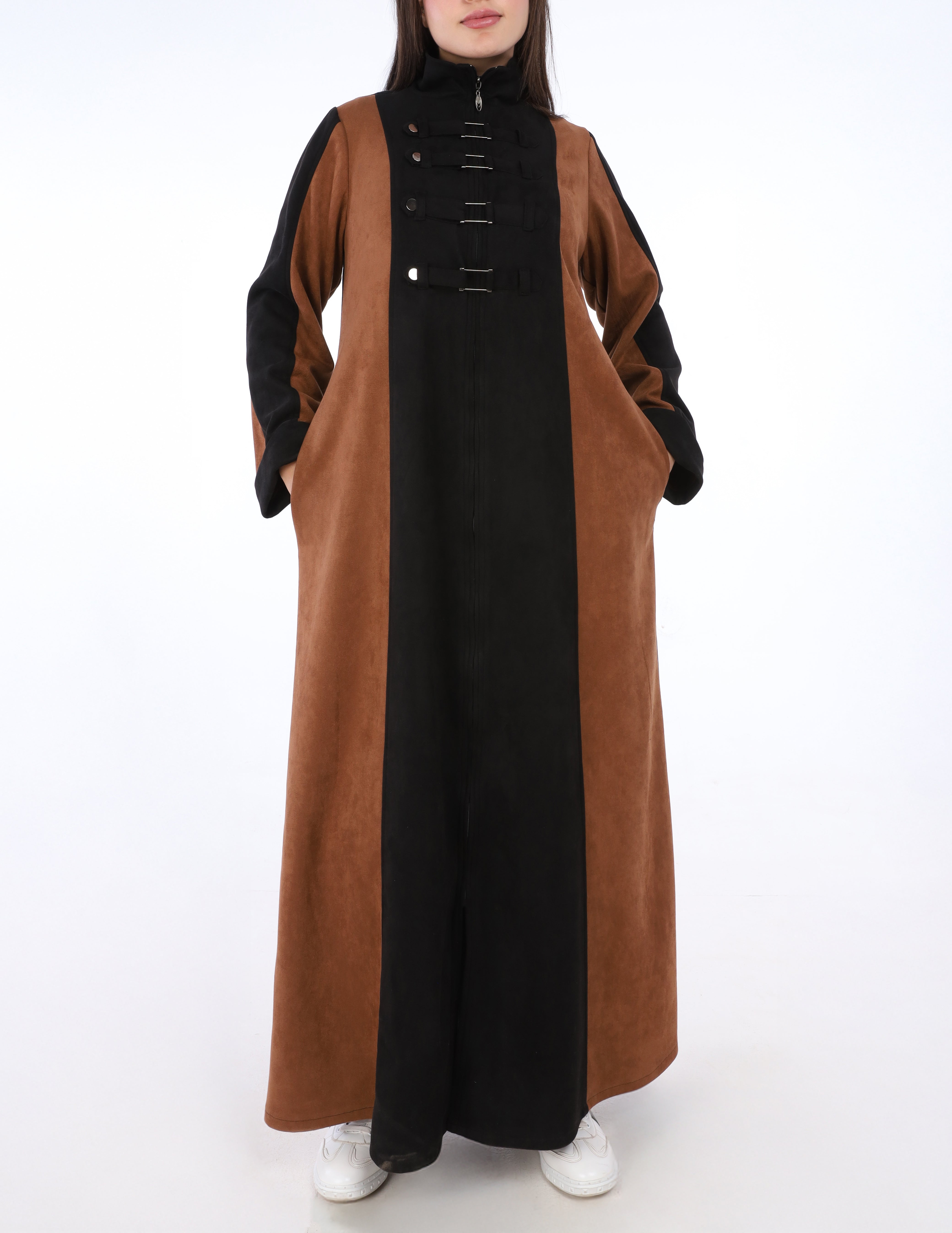 Two-Tone Long Suede Dress w162934