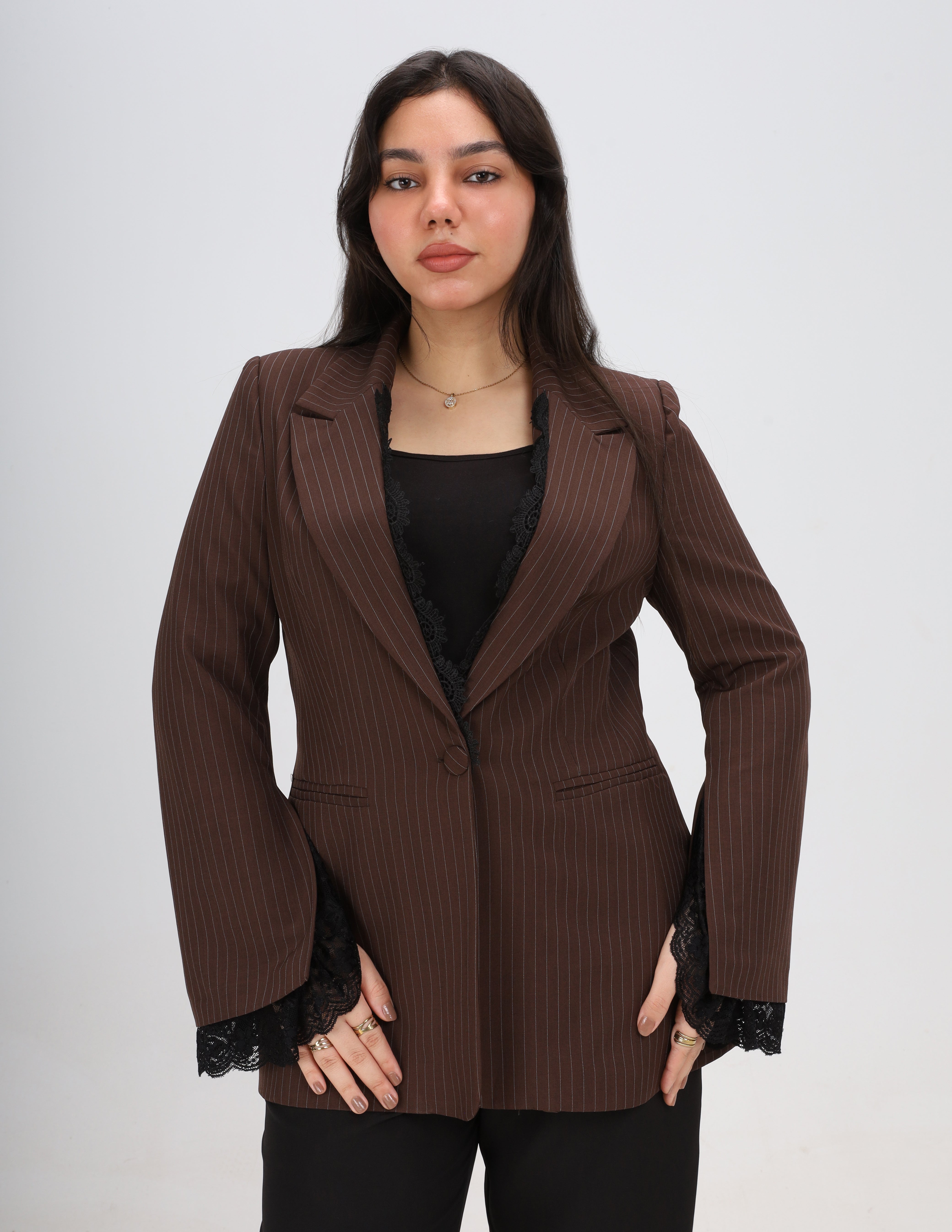 Pinstripe Lace Trim Blazer w162953