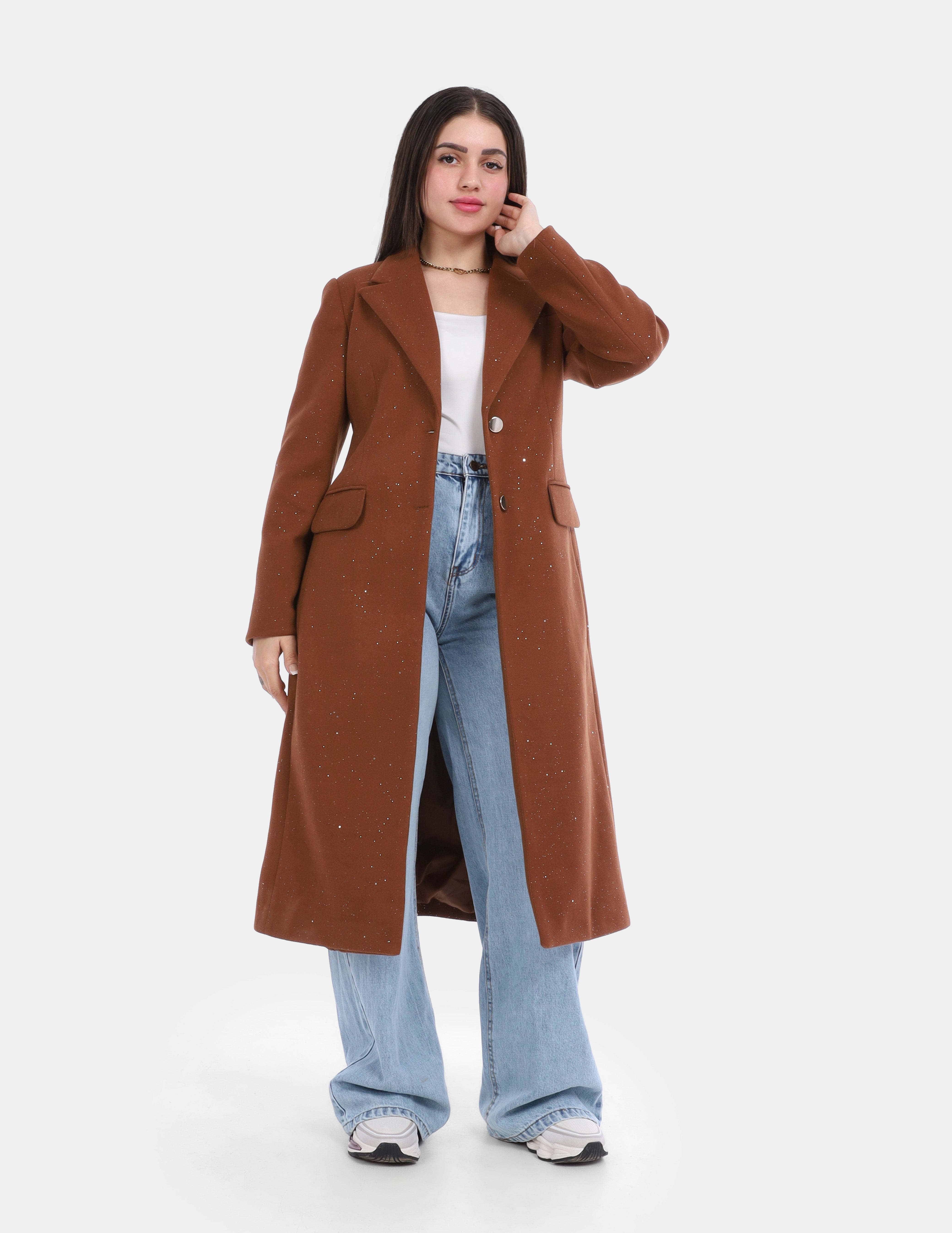 Rhinestone Embellished Long Open-Front Coat w1630/251