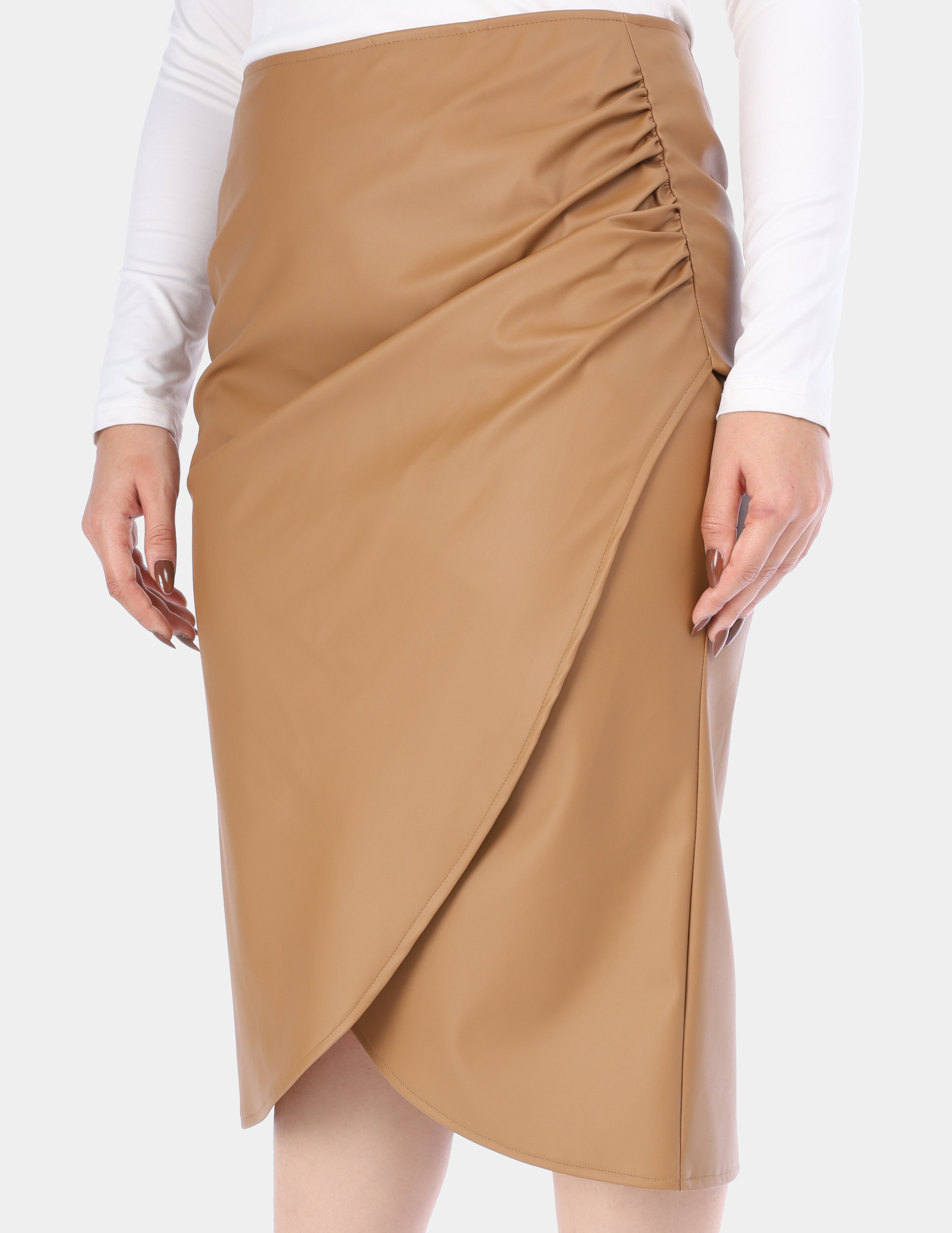 Wrap-Style Faux Leather Midi Skirt w1630/80