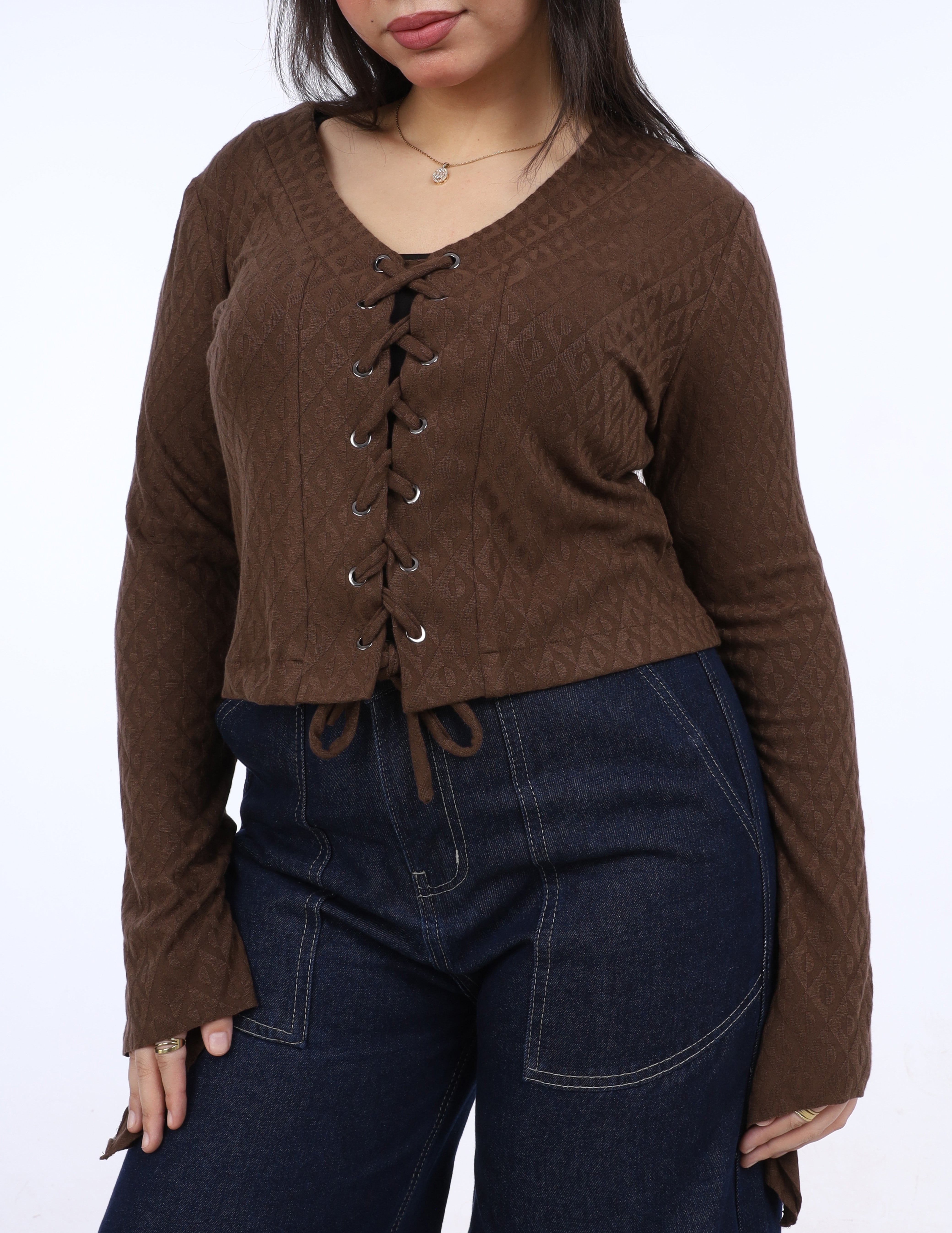 Ruffle Sleeve Top with Front Drawstring w163081/1